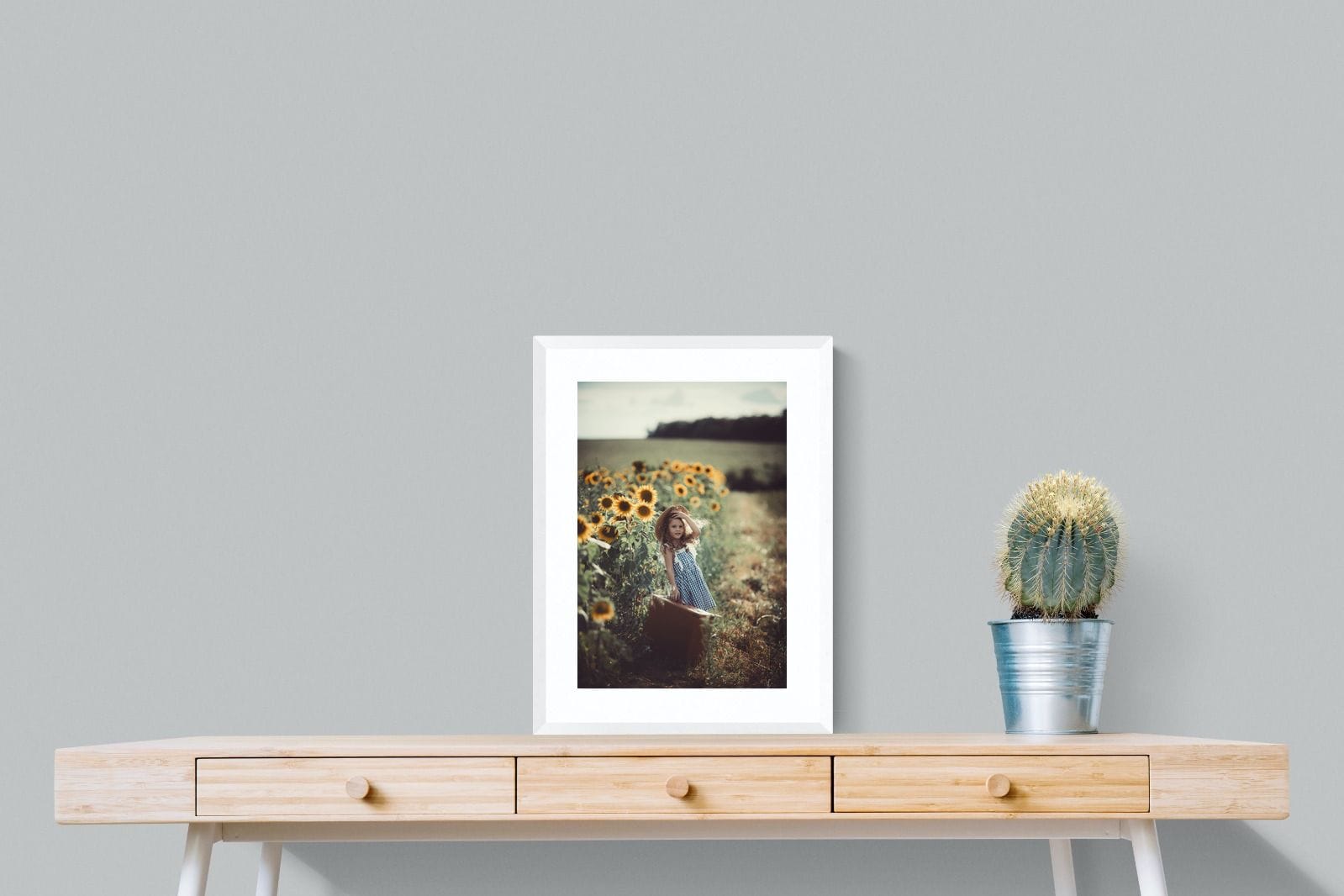 Sunflower Girl-Wall_Art-45 x 60cm-Framed Print-White-Pixalot
