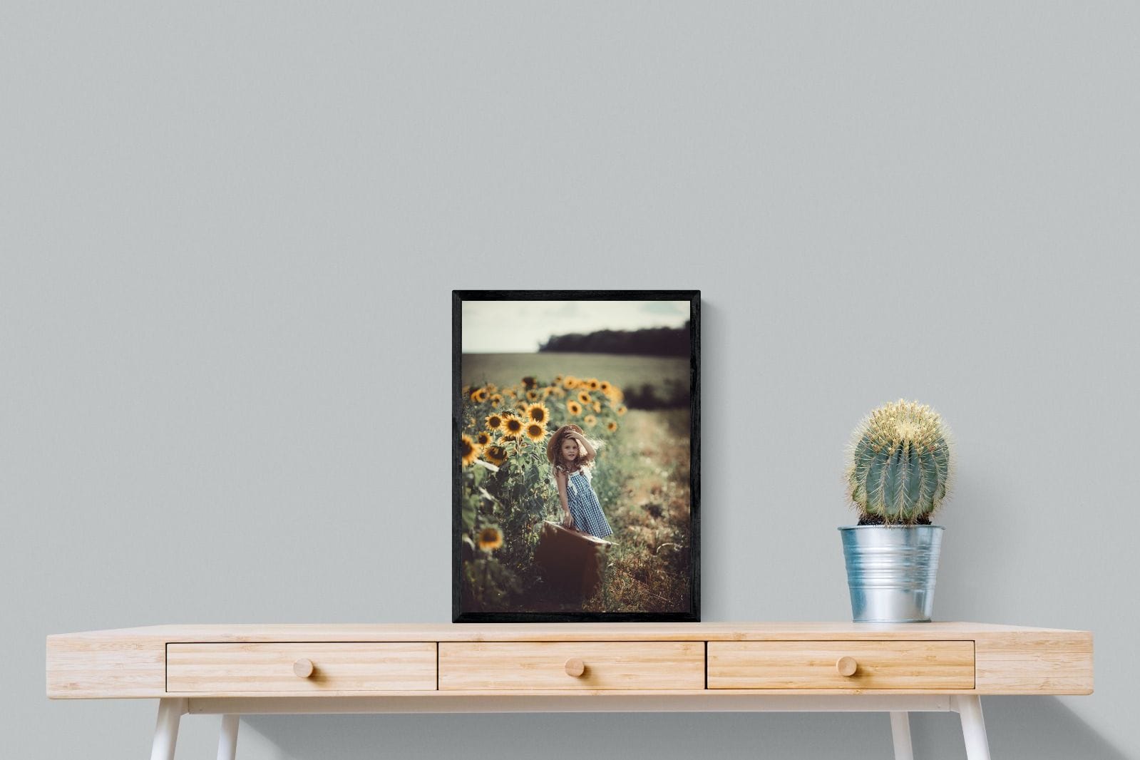 Sunflower Girl-Wall_Art-45 x 60cm-Mounted Canvas-Black-Pixalot