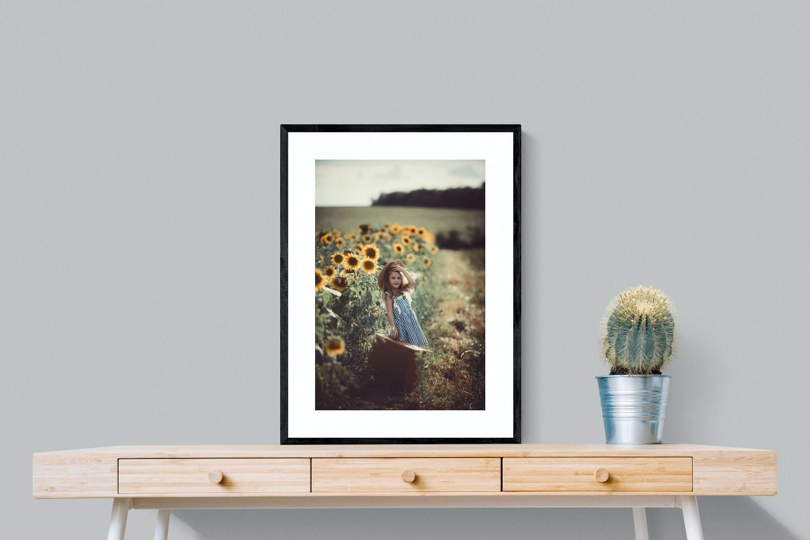 Sunflower Girl-Wall_Art-60 x 80cm-Framed Print-Black-Pixalot