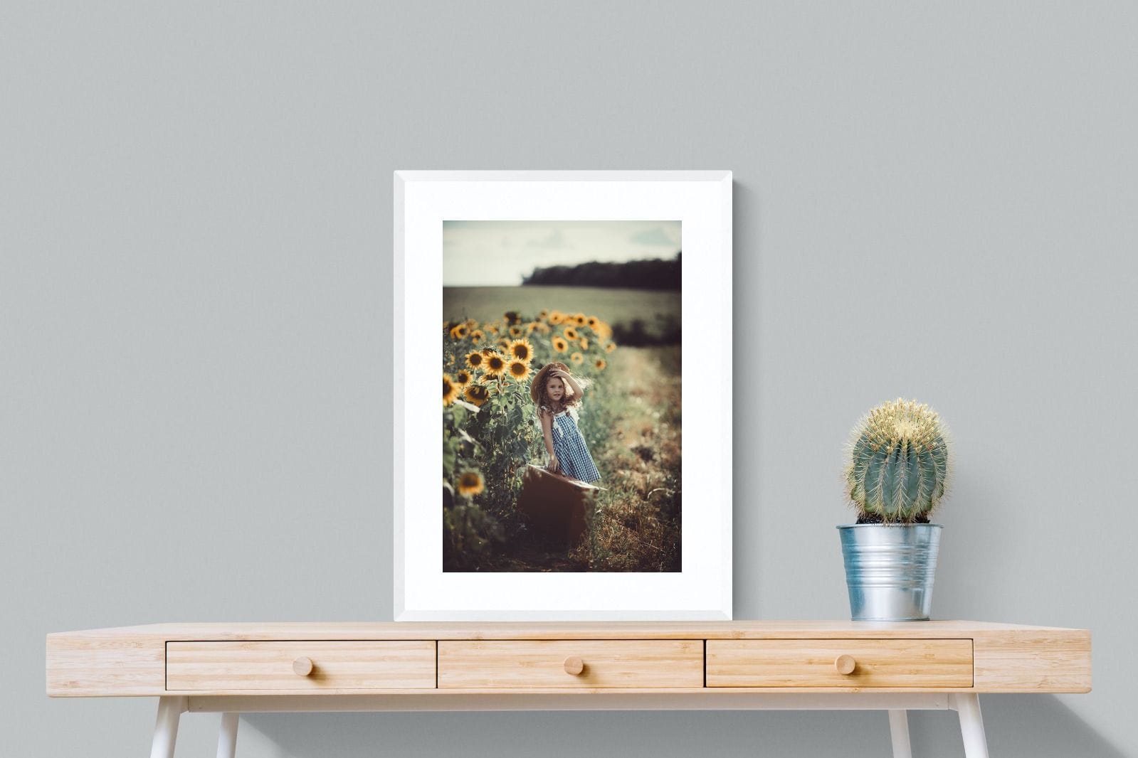 Sunflower Girl-Wall_Art-60 x 80cm-Framed Print-White-Pixalot