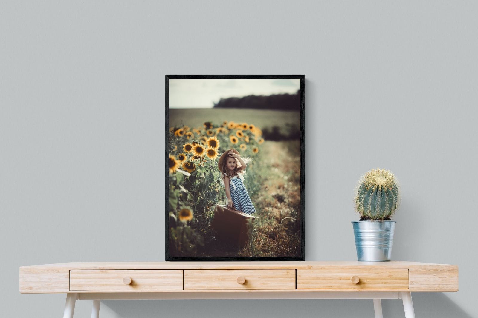 Sunflower Girl-Wall_Art-60 x 80cm-Mounted Canvas-Black-Pixalot