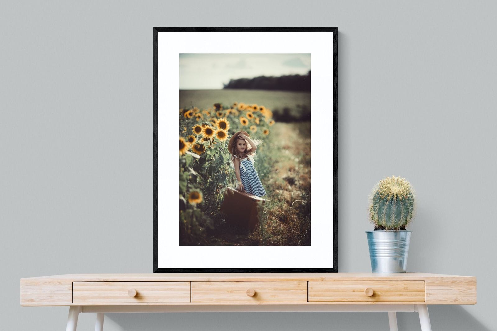 Sunflower Girl-Wall_Art-75 x 100cm-Framed Print-Black-Pixalot