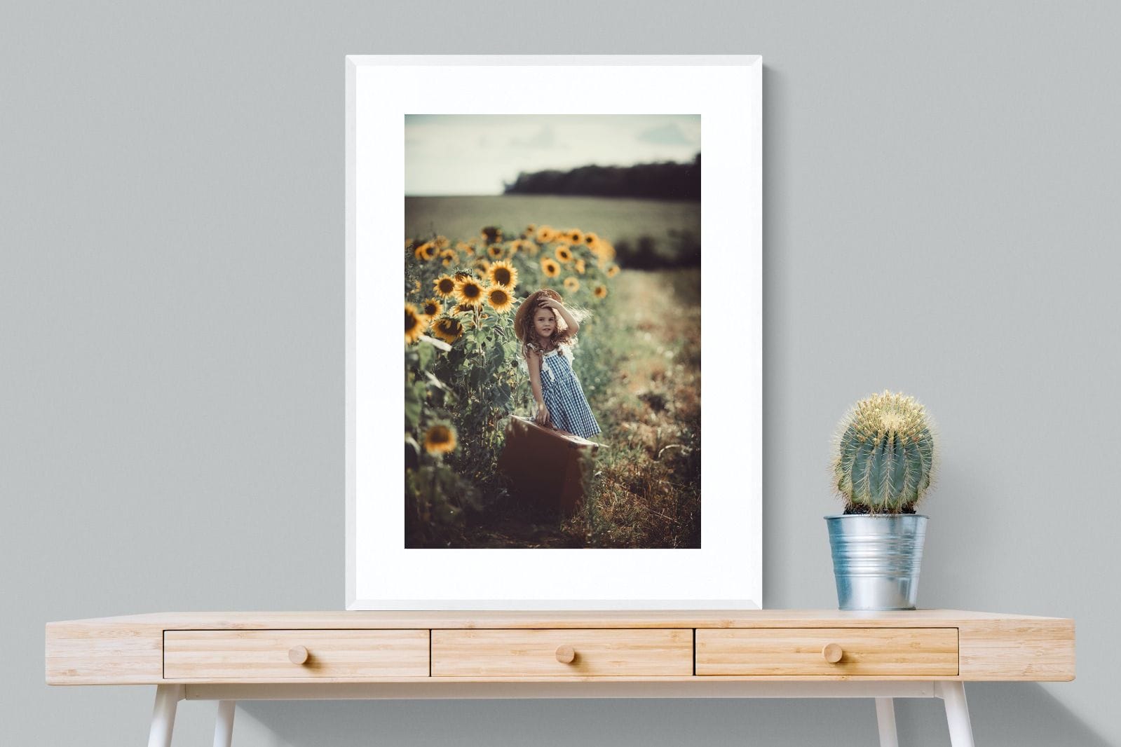 Sunflower Girl-Wall_Art-75 x 100cm-Framed Print-White-Pixalot