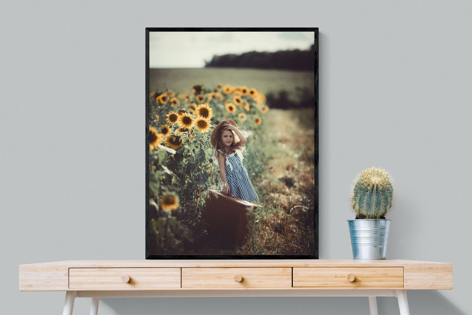 Sunflower Girl-Wall_Art-75 x 100cm-Mounted Canvas-Black-Pixalot