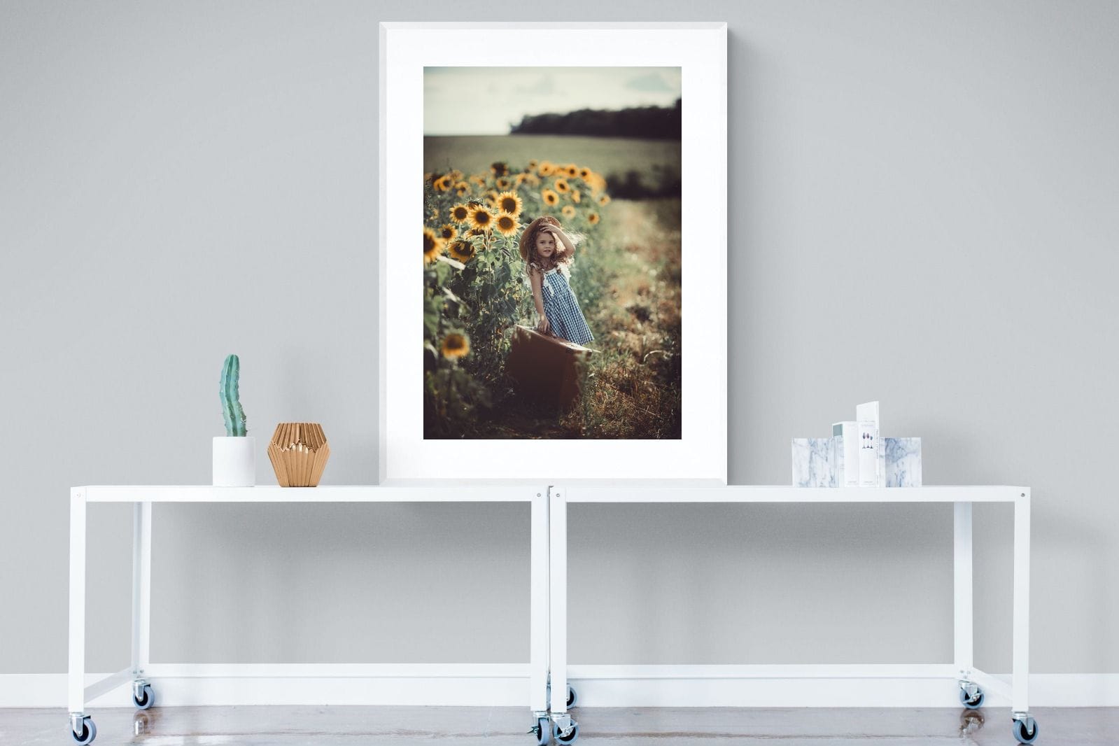 Sunflower Girl-Wall_Art-90 x 120cm-Framed Print-White-Pixalot