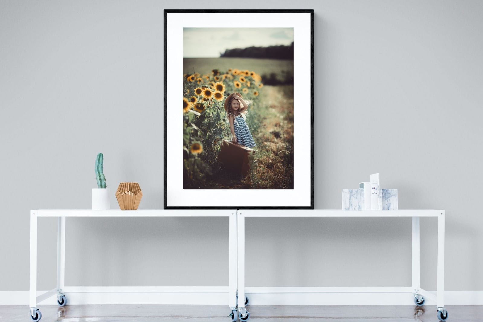 Sunflower Girl-Wall_Art-90 x 120cm-Framed Print-Black-Pixalot