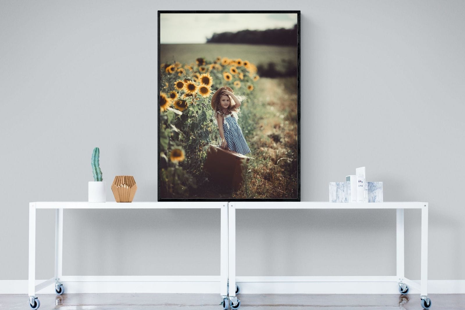 Sunflower Girl-Wall_Art-90 x 120cm-Mounted Canvas-Black-Pixalot