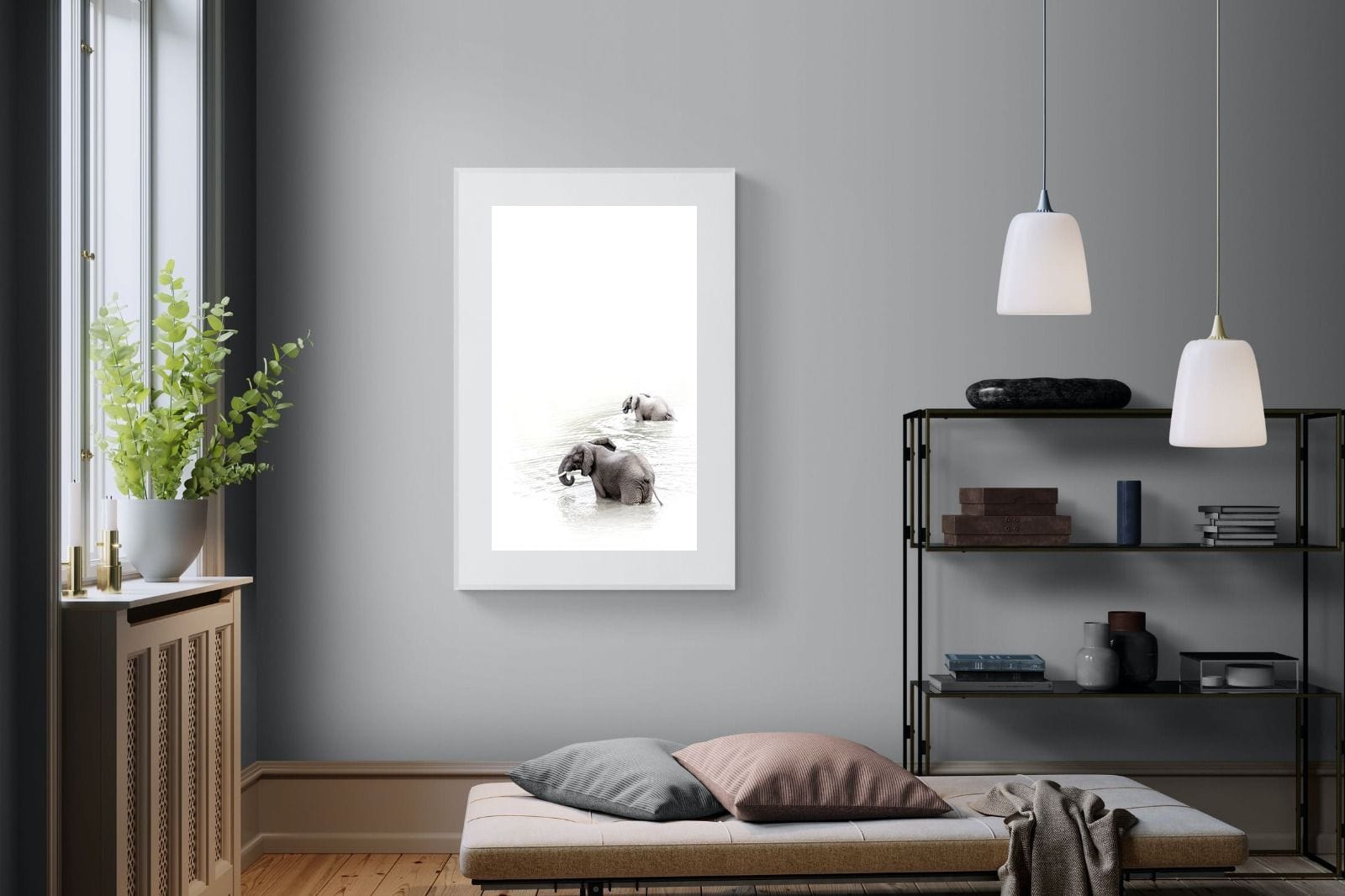 Swimming Elephants-Wall_Art-100 x 150cm-Framed Print-White-Pixalot
