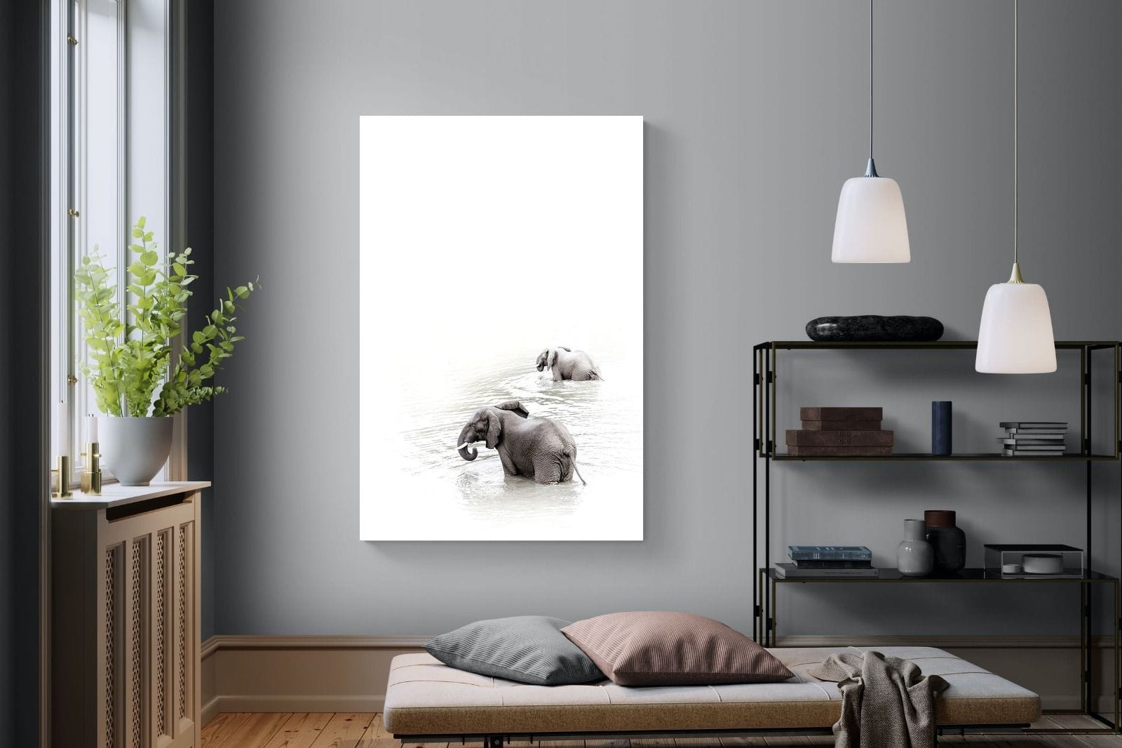 Swimming Elephants-Wall_Art-120 x 180cm-Mounted Canvas-No Frame-Pixalot