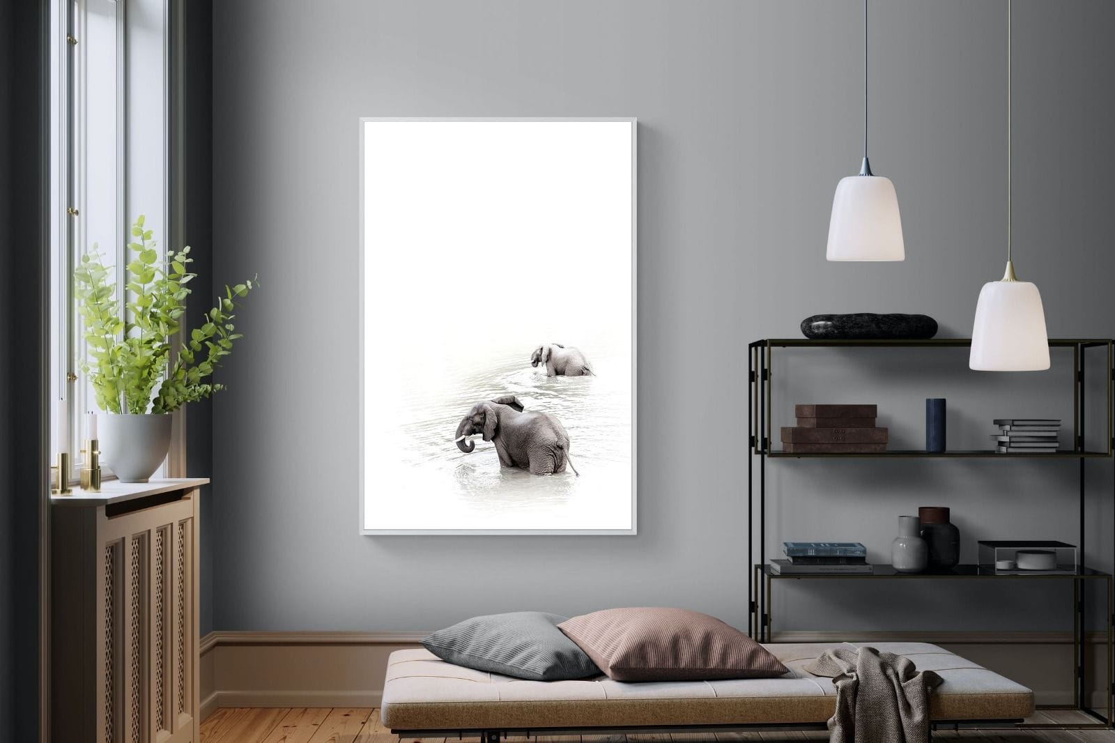 Swimming Elephants-Wall_Art-120 x 180cm-Mounted Canvas-White-Pixalot