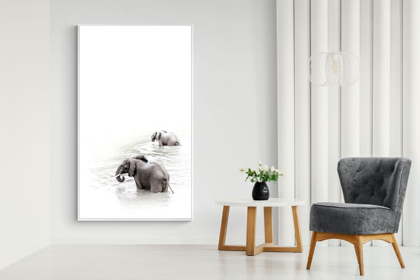Swimming Elephants-Wall_Art-130 x 220cm-Mounted Canvas-White-Pixalot