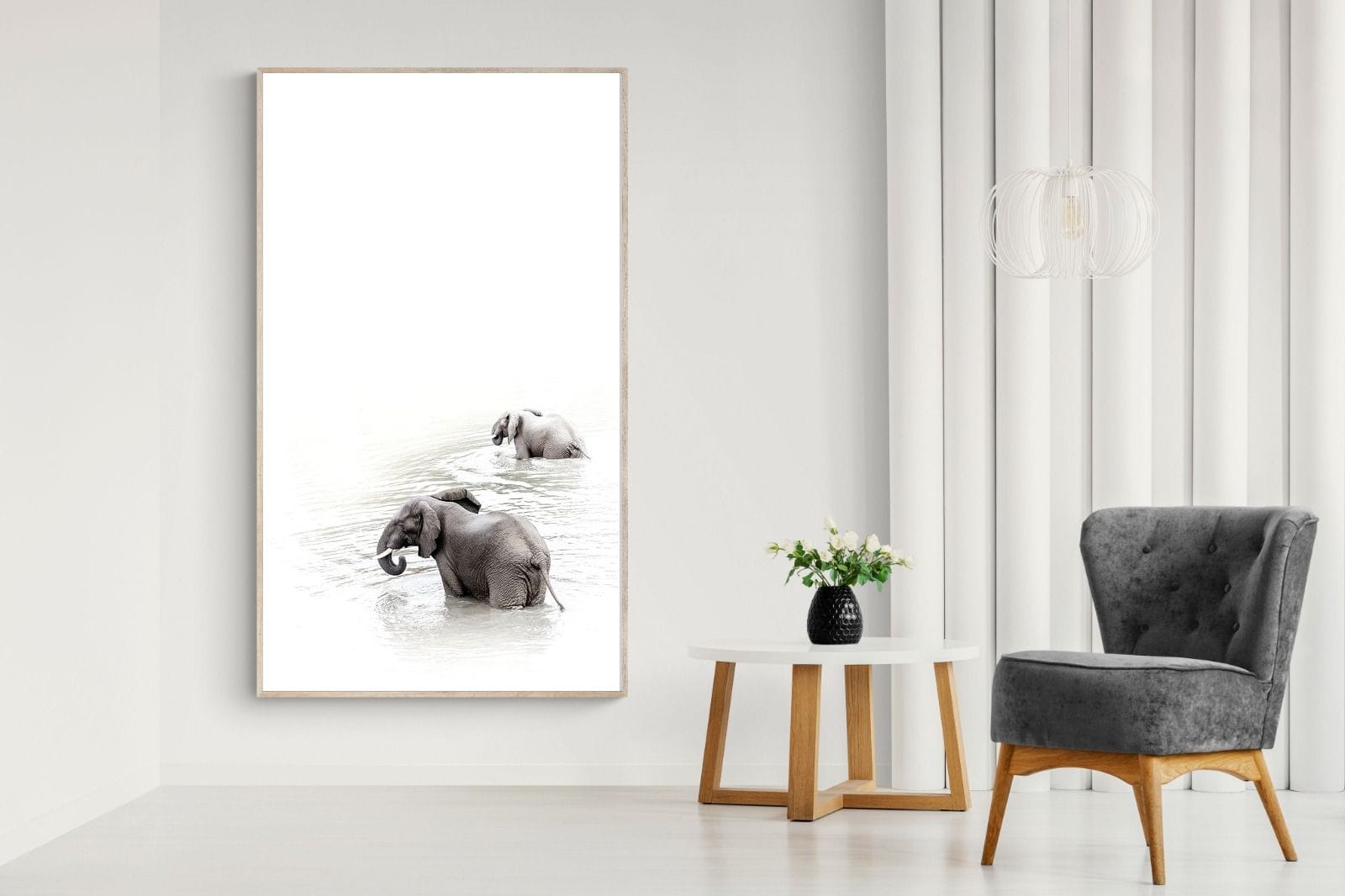 Swimming Elephants-Wall_Art-130 x 220cm-Mounted Canvas-Wood-Pixalot