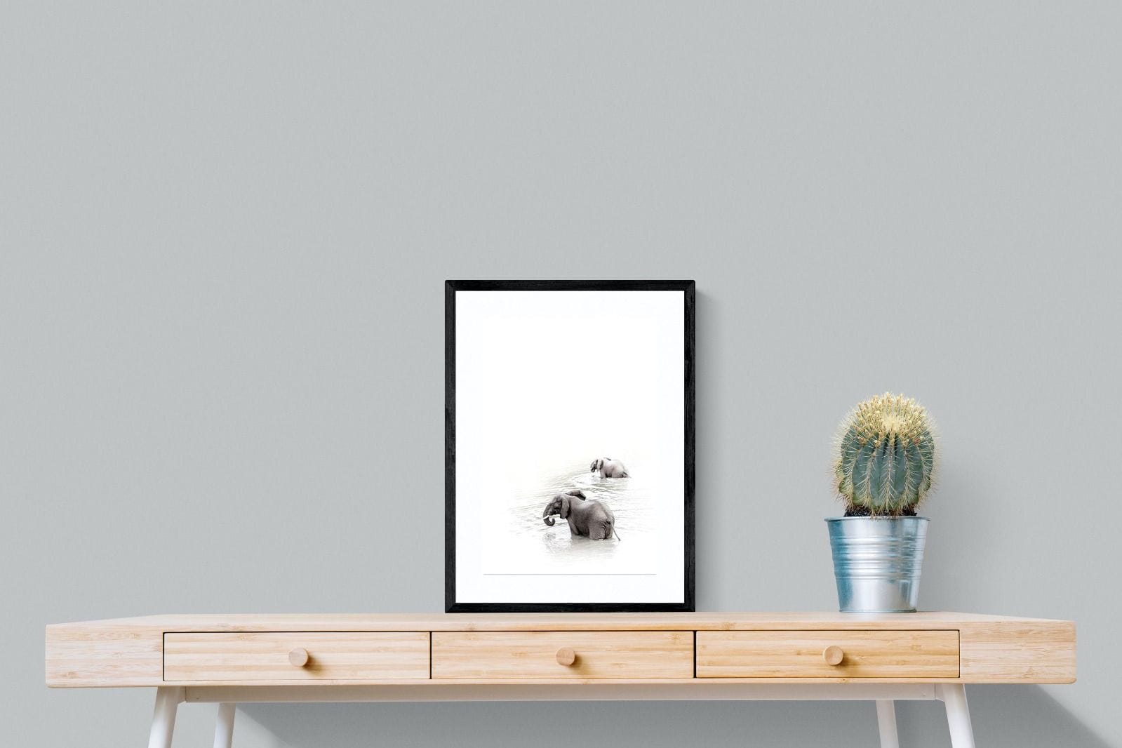 Swimming Elephants-Wall_Art-45 x 60cm-Framed Print-Black-Pixalot