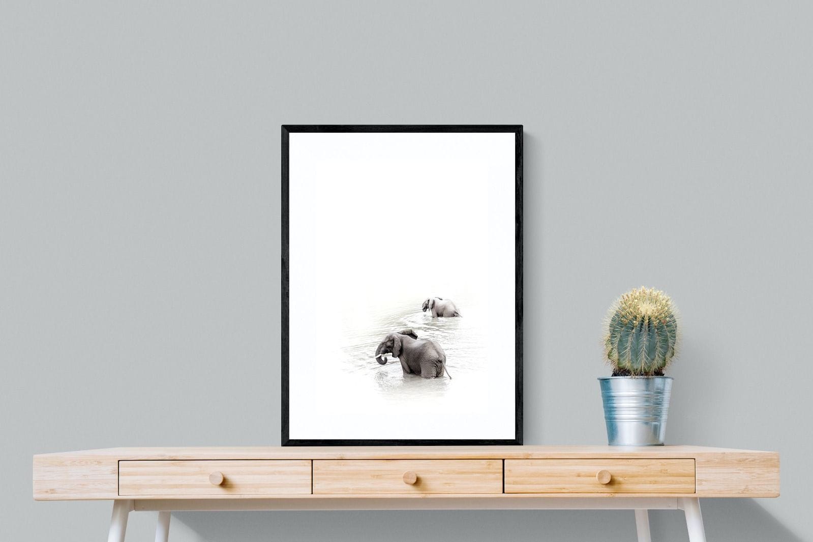 Swimming Elephants-Wall_Art-60 x 80cm-Framed Print-Black-Pixalot