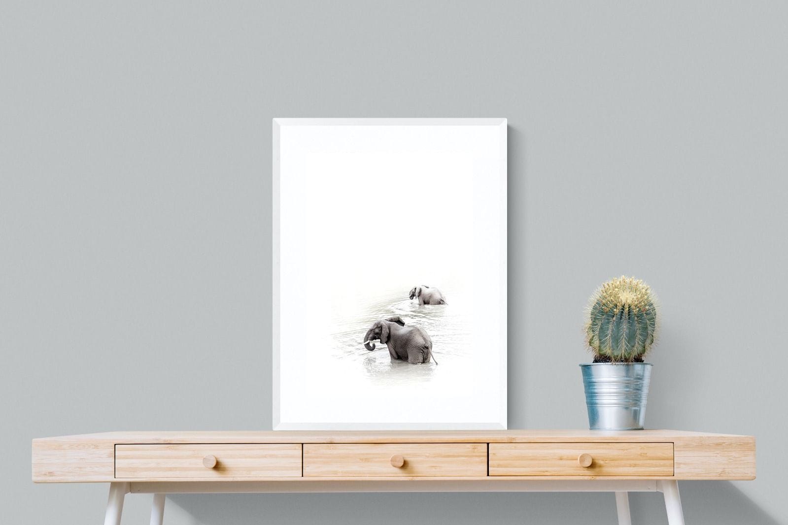 Swimming Elephants-Wall_Art-60 x 80cm-Framed Print-White-Pixalot