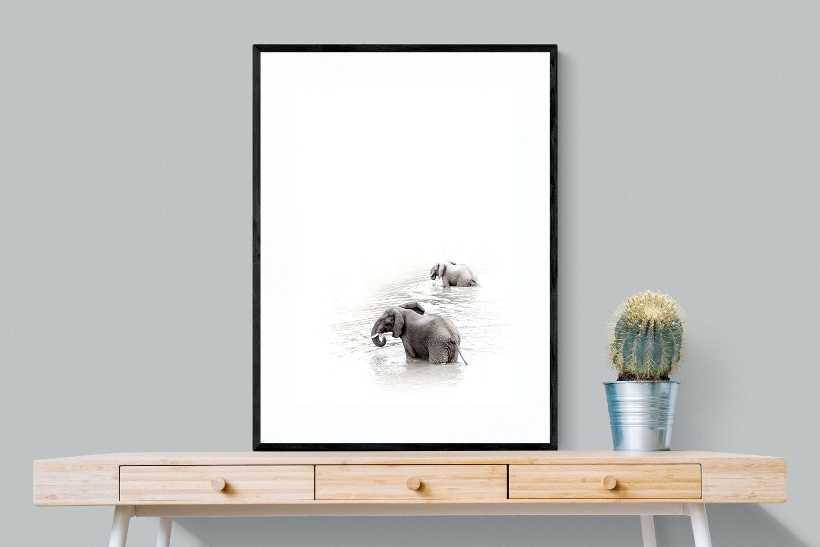 Swimming Elephants-Wall_Art-75 x 100cm-Framed Print-Black-Pixalot