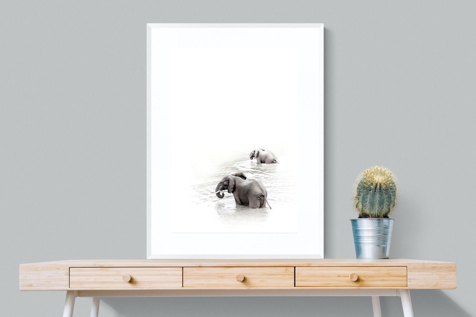 Swimming Elephants-Wall_Art-75 x 100cm-Framed Print-White-Pixalot