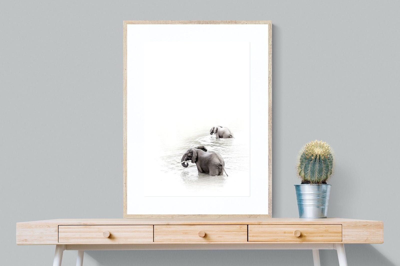 Swimming Elephants-Wall_Art-75 x 100cm-Framed Print-Wood-Pixalot