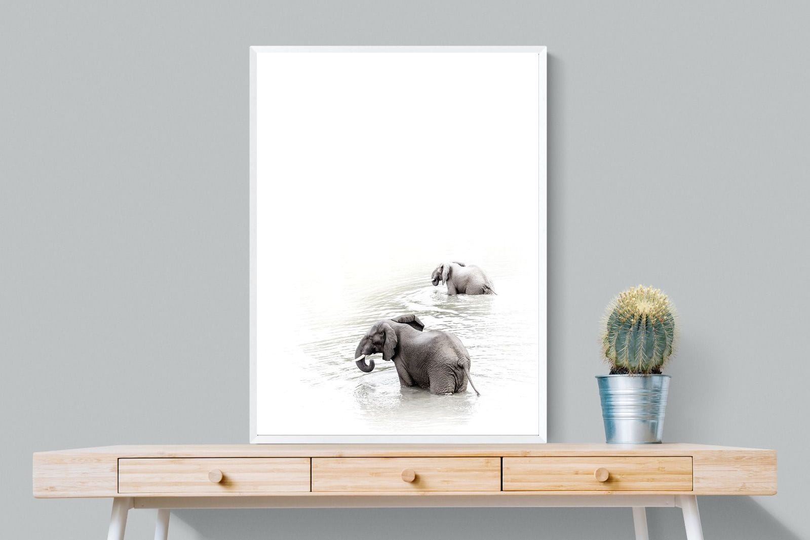 Swimming Elephants-Wall_Art-75 x 100cm-Mounted Canvas-White-Pixalot