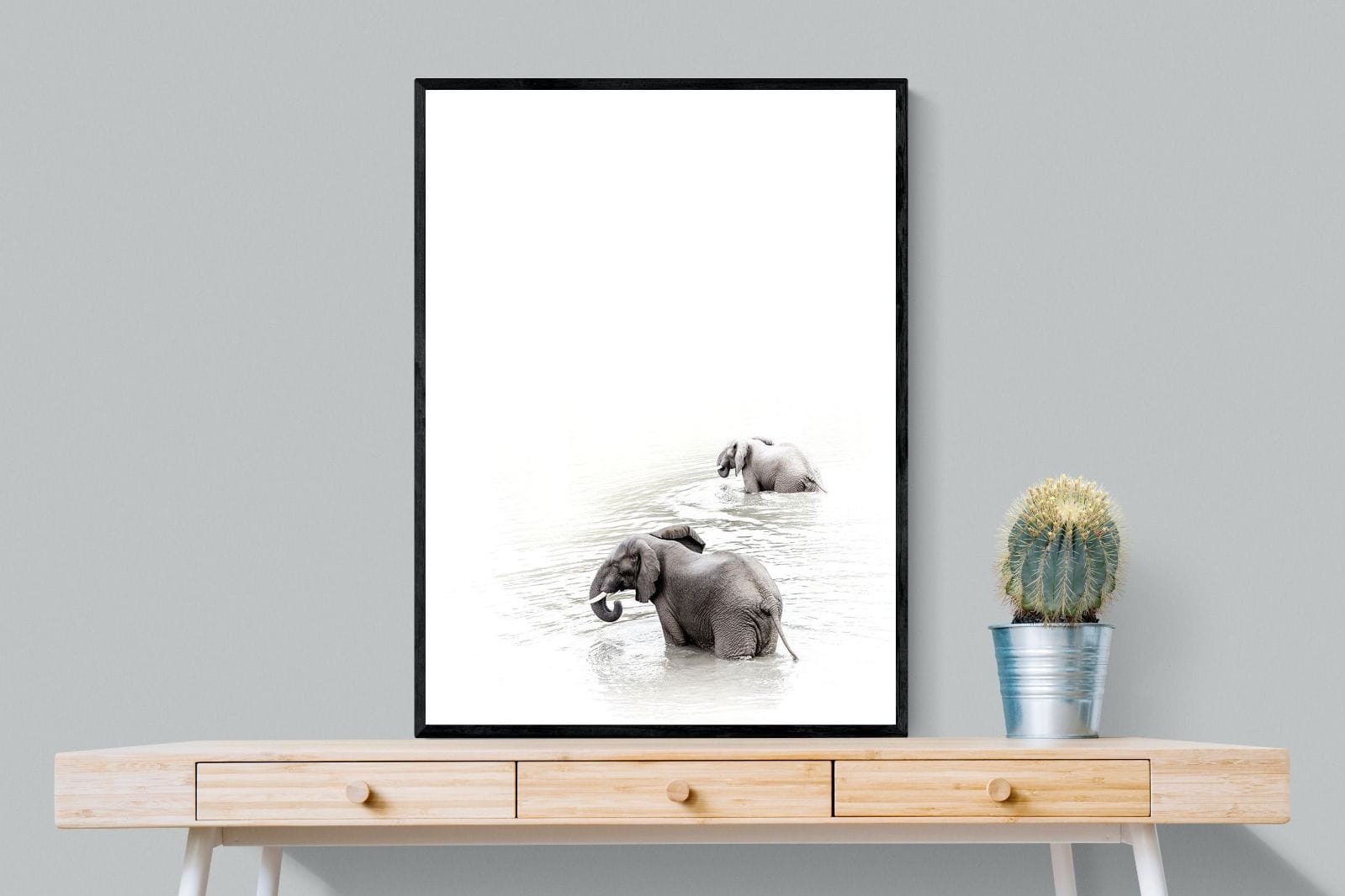 Swimming Elephants-Wall_Art-75 x 100cm-Mounted Canvas-Black-Pixalot