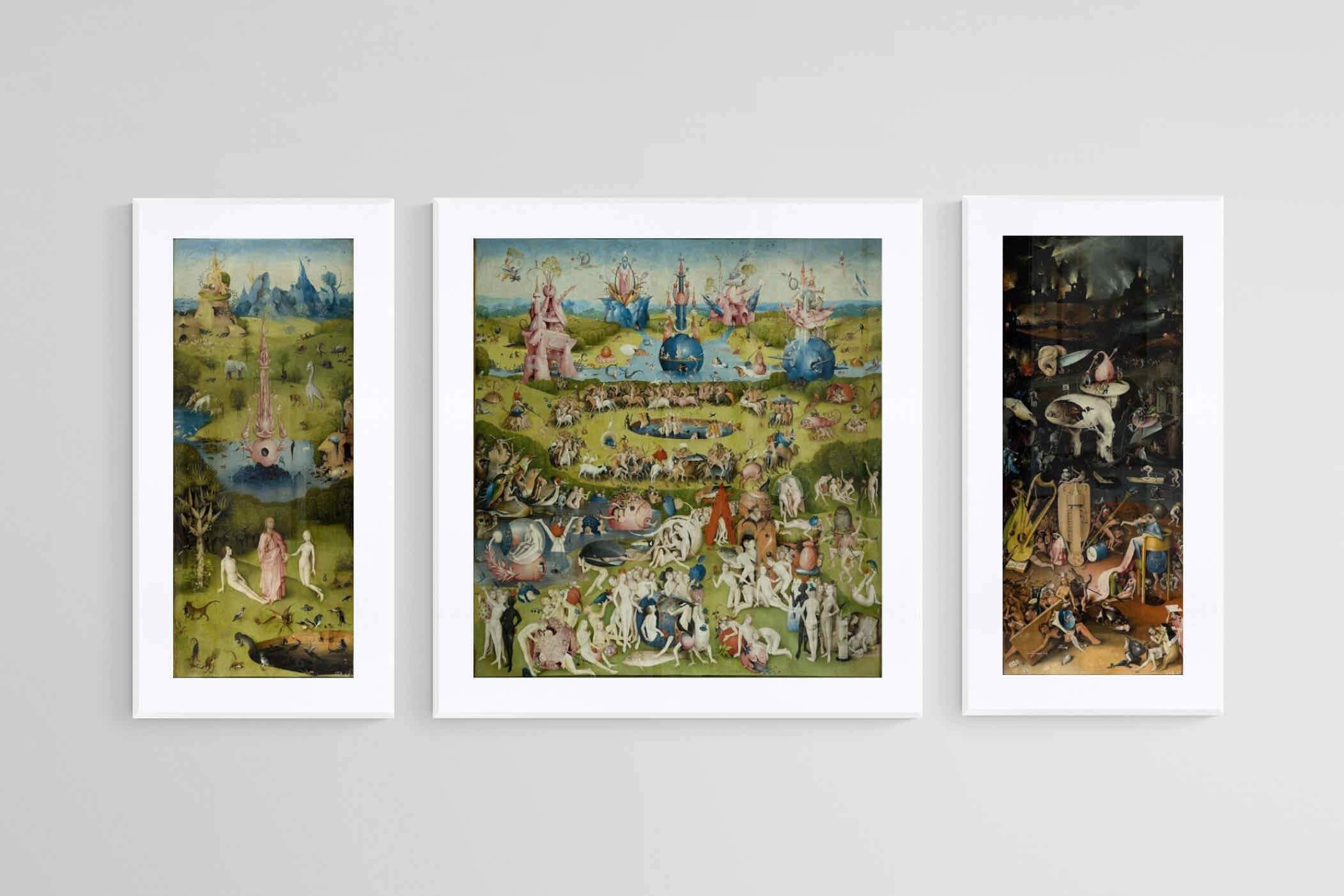 The Garden of Earthly Delights-Wall_Art-55 x 60cm (x1) + 25 x 60cm (x2)-Framed Print-White-Pixalot