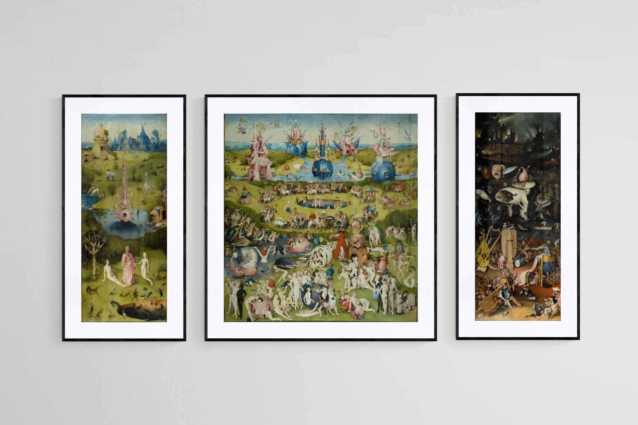 The Garden of Earthly Delights-Wall_Art-55 x 60cm (x1) + 25 x 60cm (x2)-Framed Print-Black-Pixalot