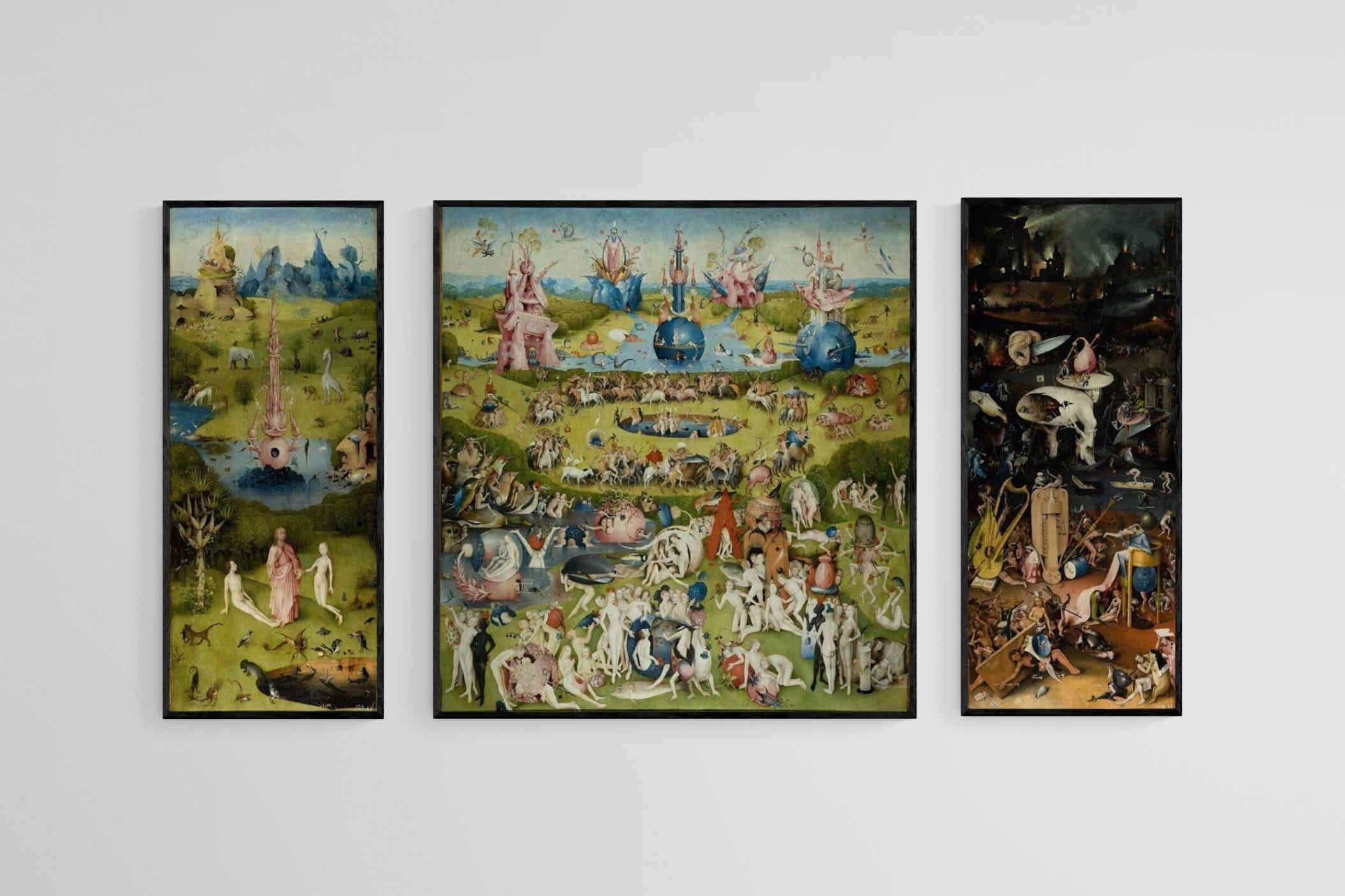 The Garden of Earthly Delights-Wall_Art-55 x 60cm (x1) + 25 x 60cm (x2)-Mounted Canvas-Black-Pixalot