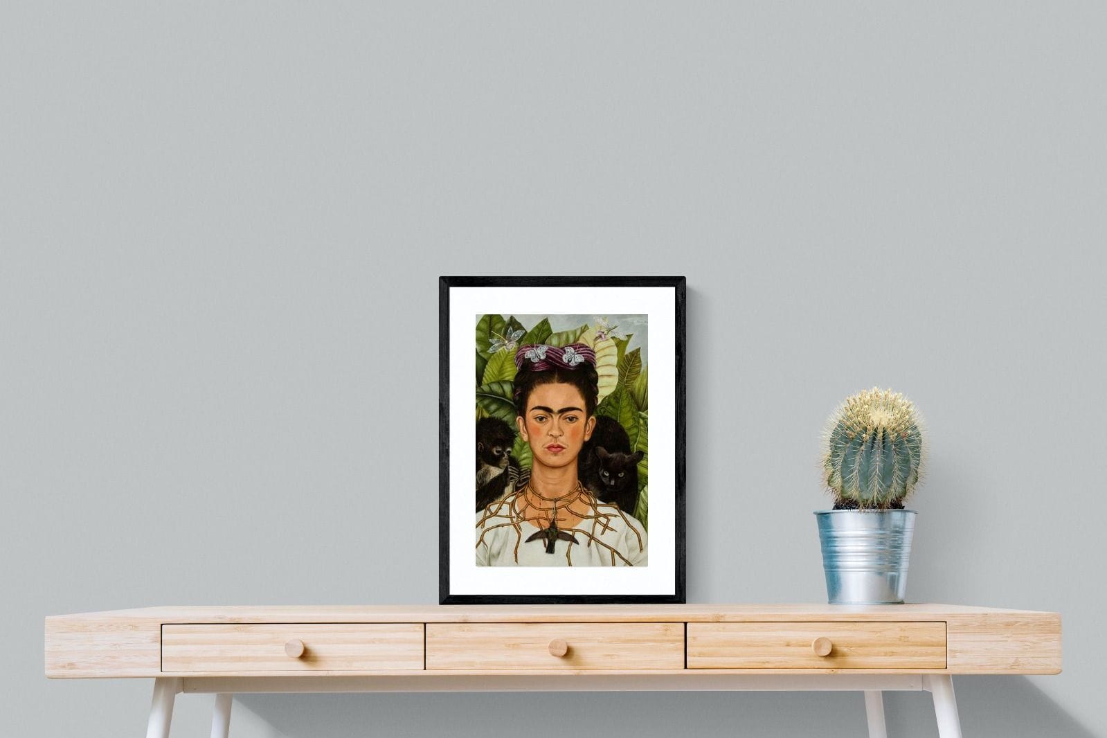 Thorn Necklace & Hummingbird-Wall_Art-45 x 60cm-Framed Print-Black-Pixalot
