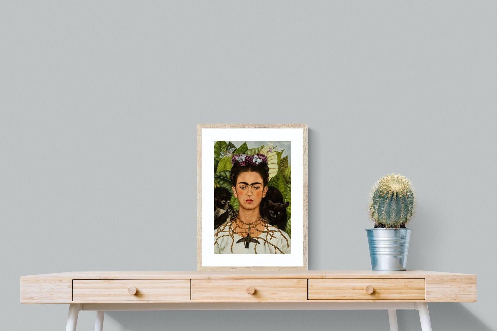Thorn Necklace & Hummingbird-Wall_Art-45 x 60cm-Framed Print-Wood-Pixalot