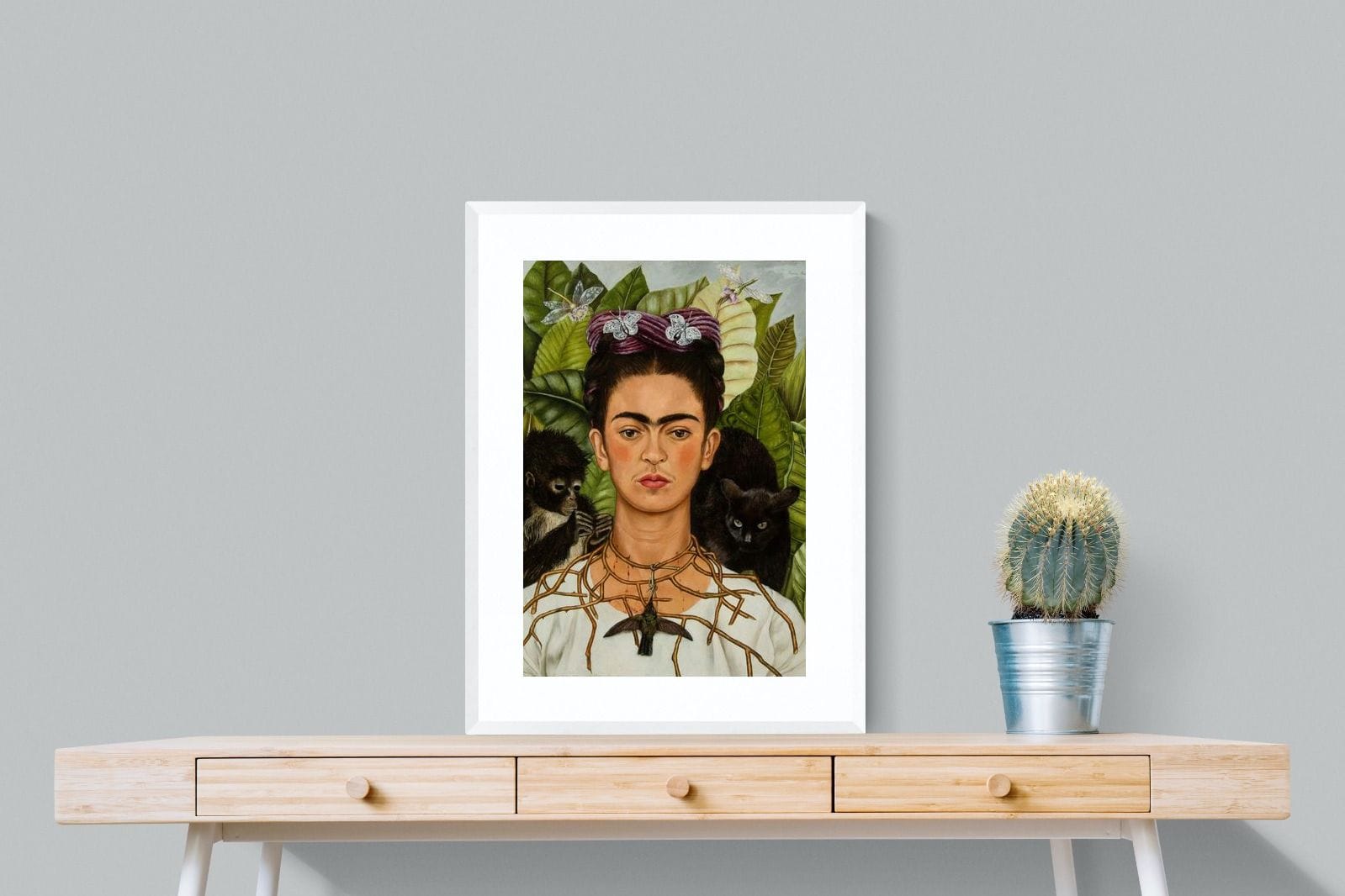 Thorn Necklace & Hummingbird-Wall_Art-60 x 80cm-Framed Print-White-Pixalot