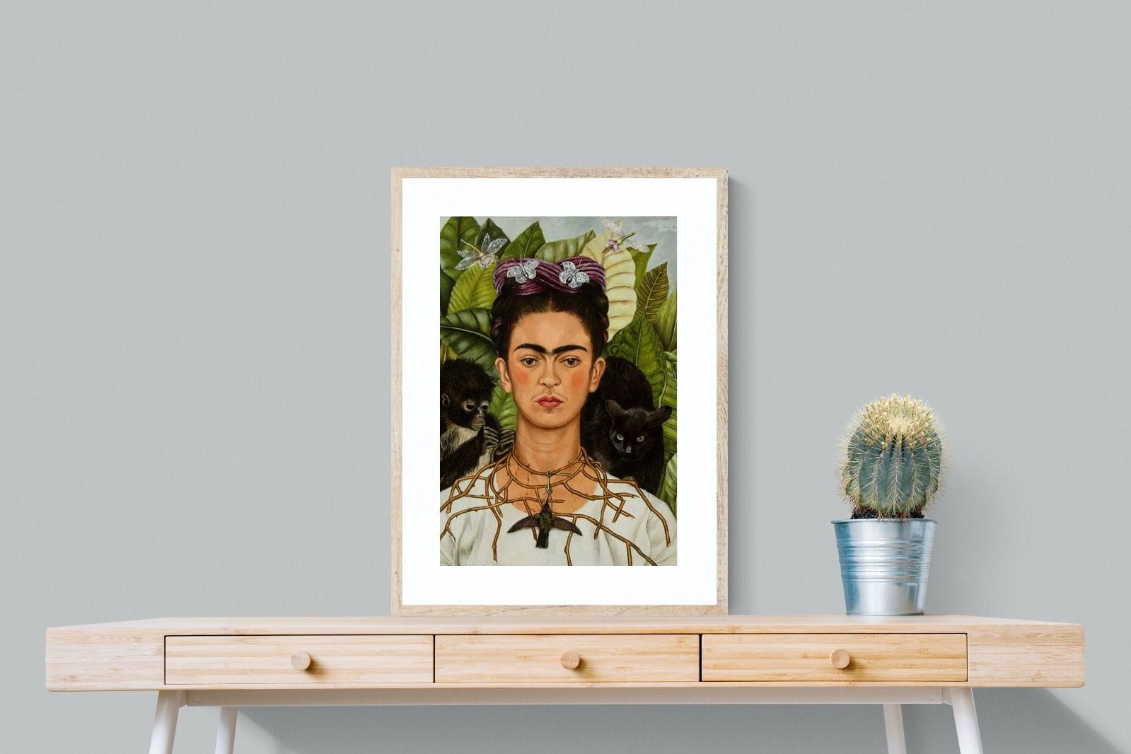 Thorn Necklace & Hummingbird-Wall_Art-60 x 80cm-Framed Print-Wood-Pixalot