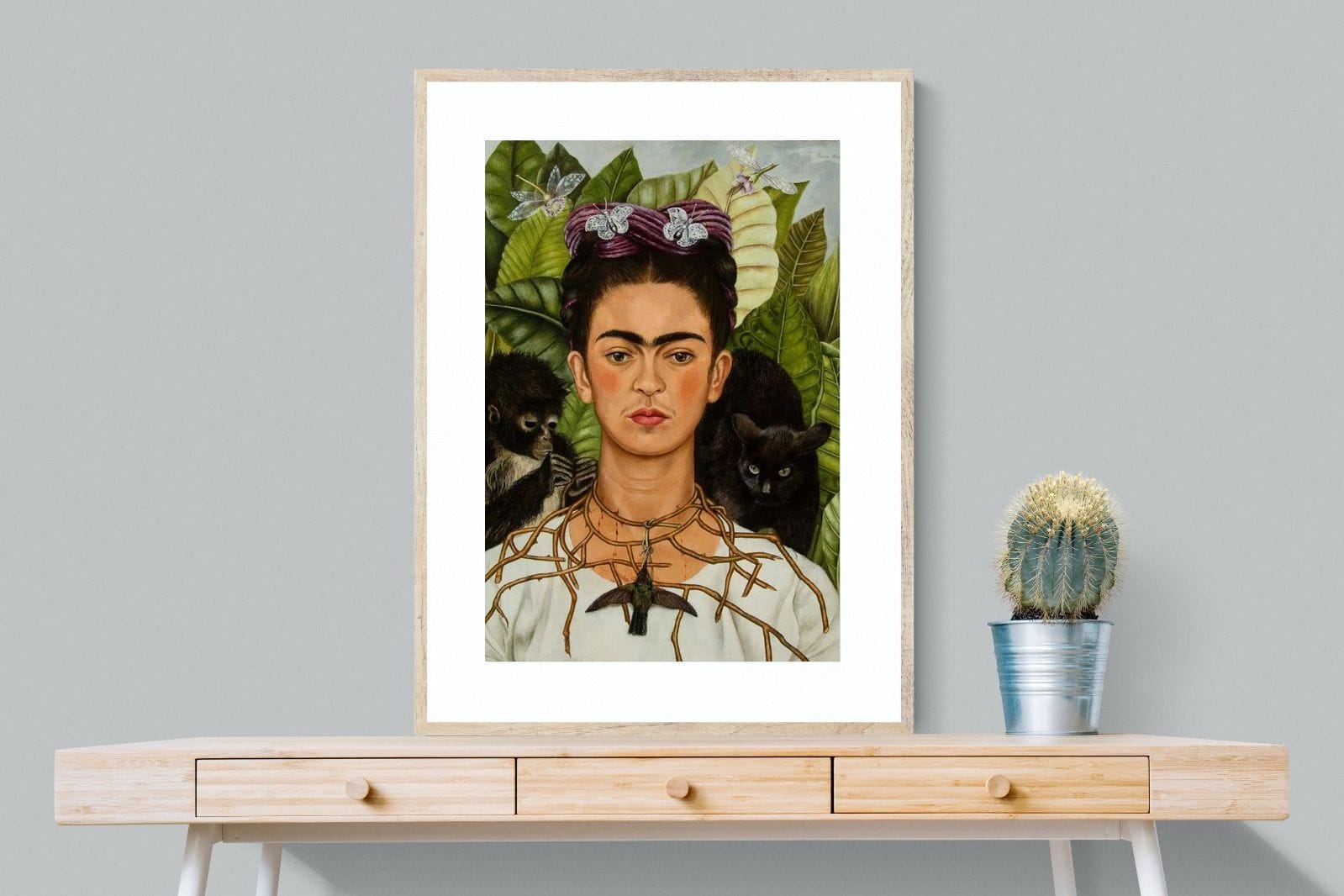 Thorn Necklace & Hummingbird-Wall_Art-75 x 100cm-Framed Print-Wood-Pixalot
