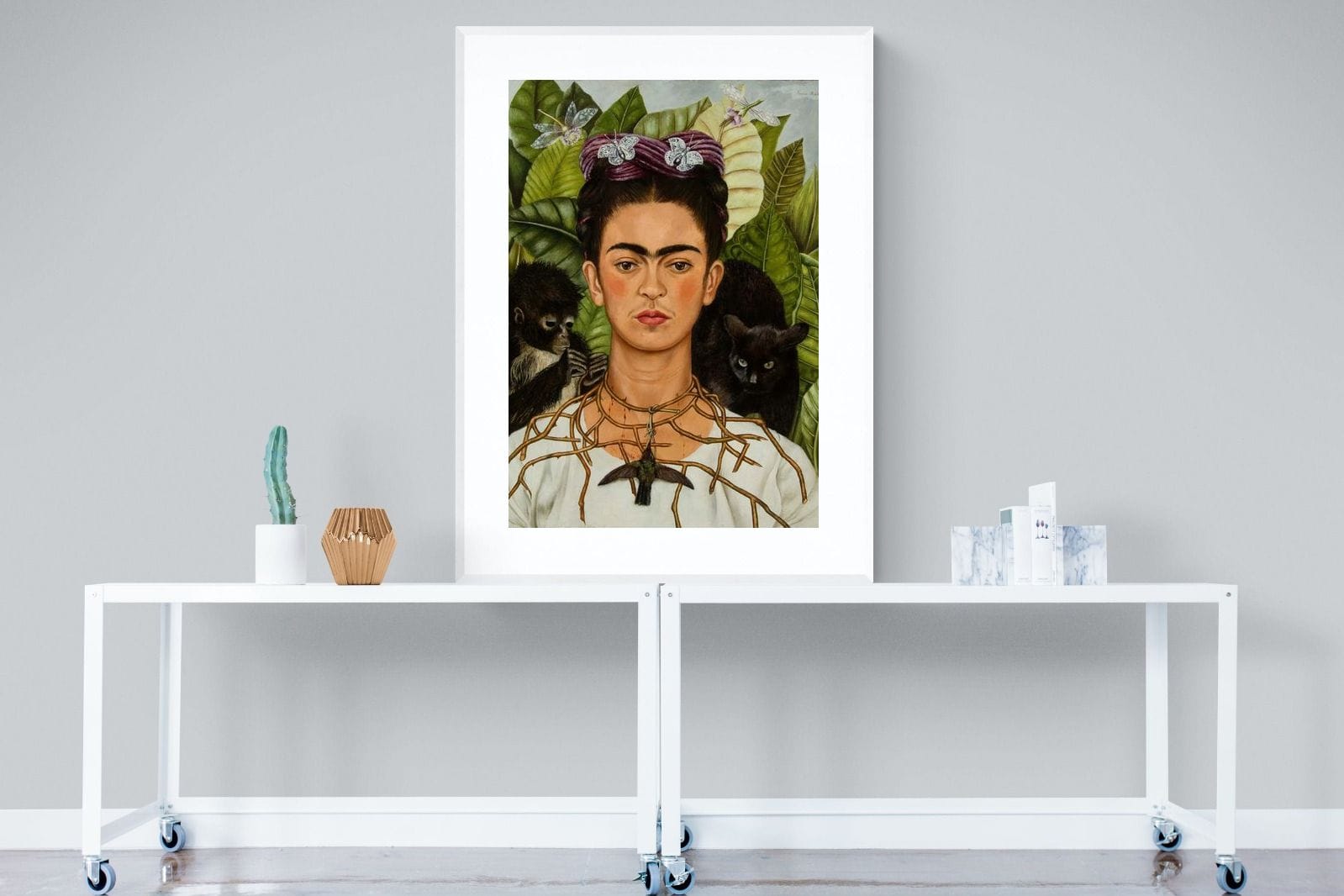 Thorn Necklace & Hummingbird-Wall_Art-90 x 120cm-Framed Print-White-Pixalot