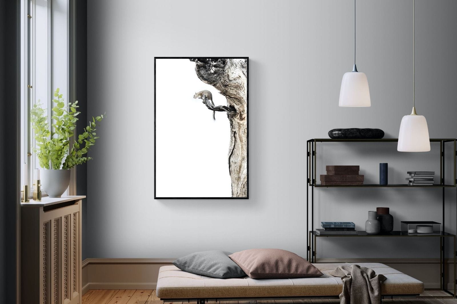 Tree Squirrel-Wall_Art-100 x 150cm-Mounted Canvas-Black-Pixalot