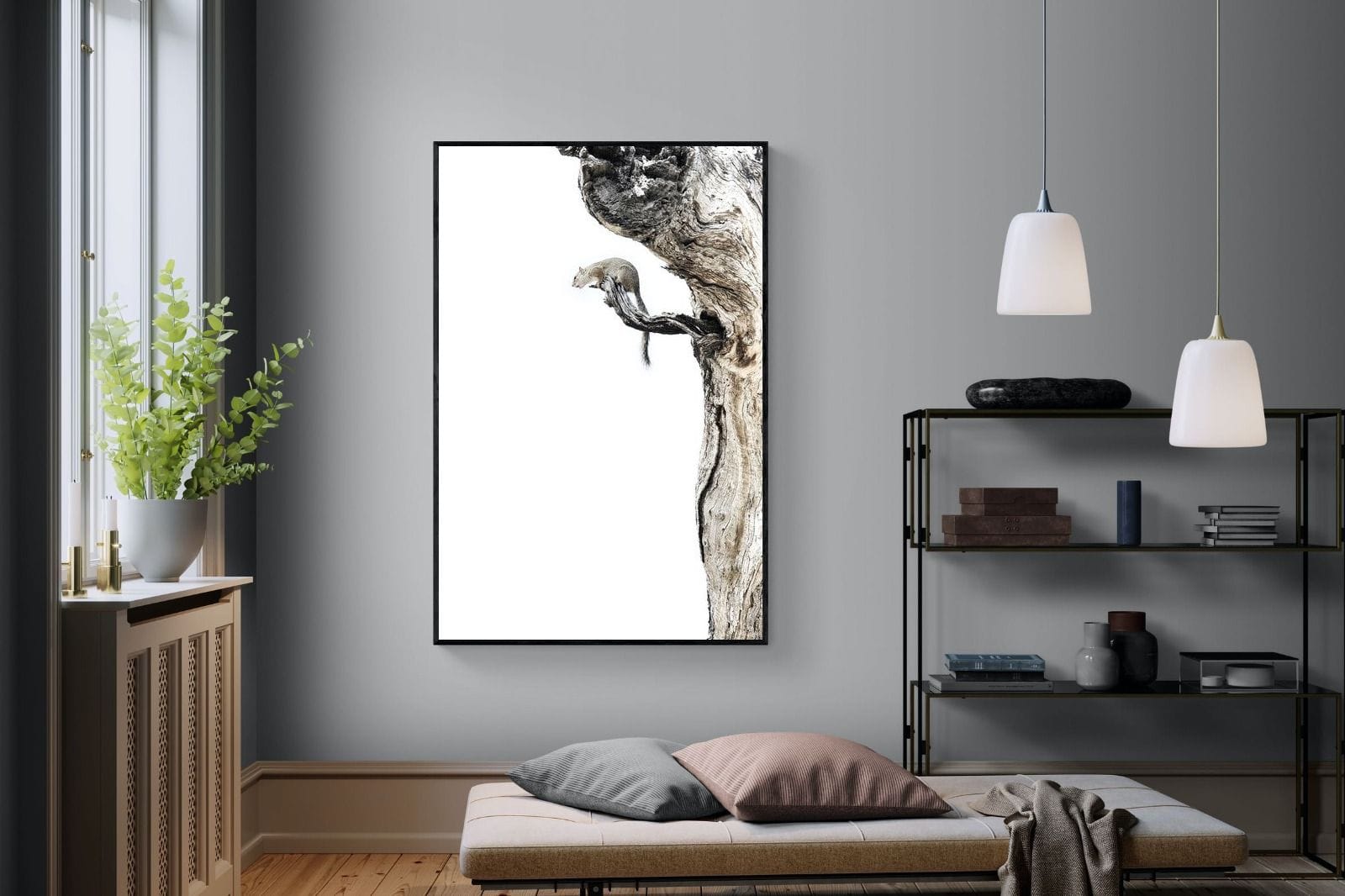 Tree Squirrel-Wall_Art-120 x 180cm-Mounted Canvas-Black-Pixalot