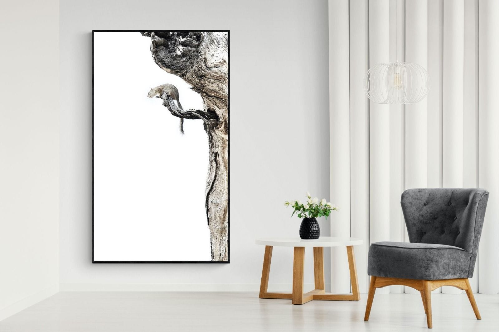 Tree Squirrel-Wall_Art-130 x 220cm-Mounted Canvas-Black-Pixalot