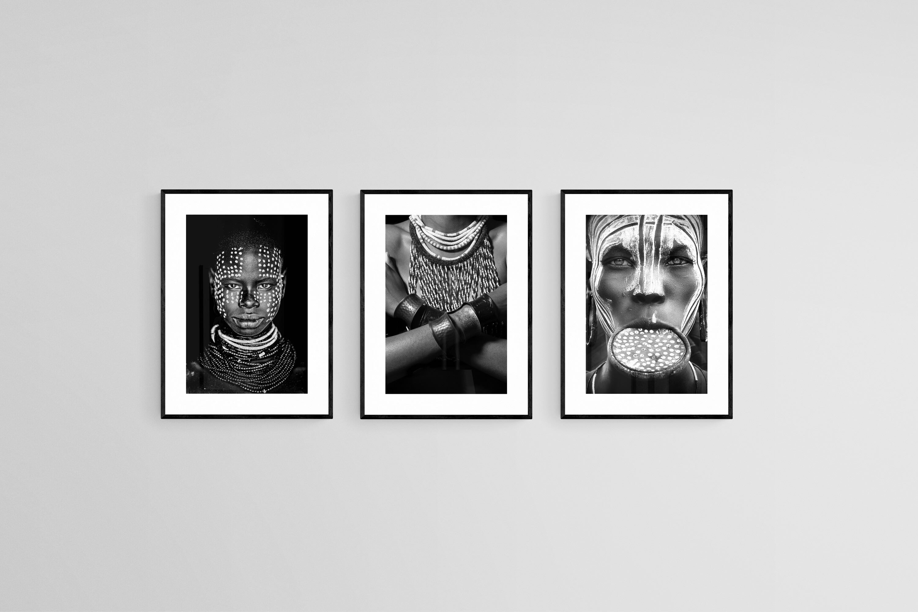Tribes Set-Wall_Art-45 x 60cm (x3)-Framed Print-Black-Pixalot