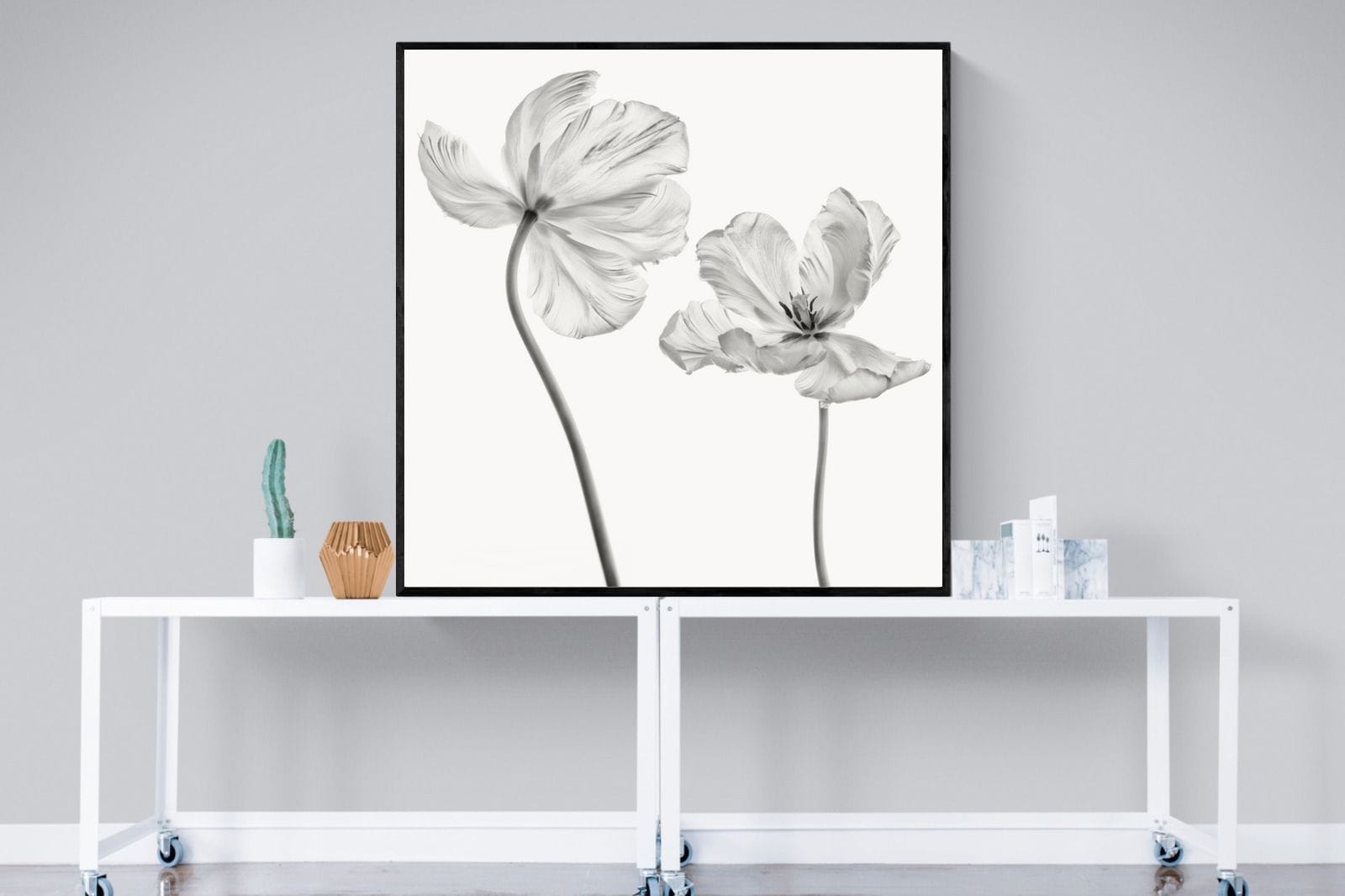 Tulip-Wall_Art-120 x 120cm-Mounted Canvas-Black-Pixalot