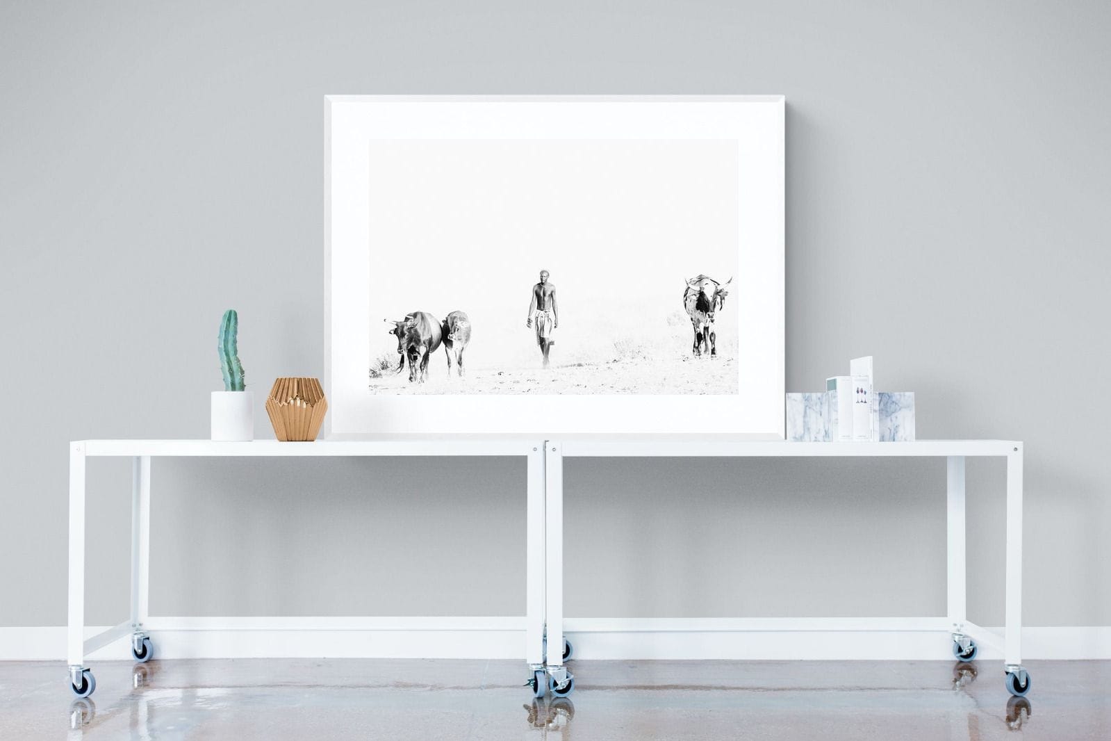 Turkana Herdsman-Wall_Art-120 x 90cm-Framed Print-White-Pixalot
