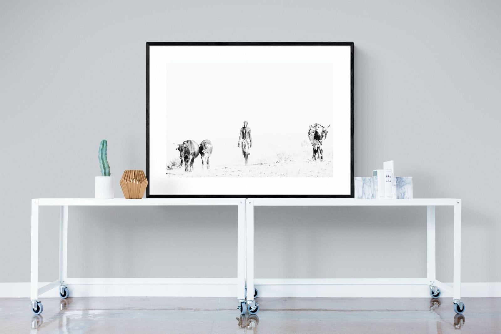 Turkana Herdsman-Wall_Art-120 x 90cm-Framed Print-Black-Pixalot