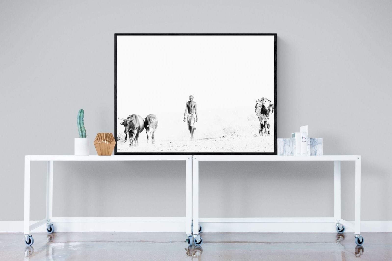 Turkana Herdsman-Wall_Art-120 x 90cm-Mounted Canvas-Black-Pixalot