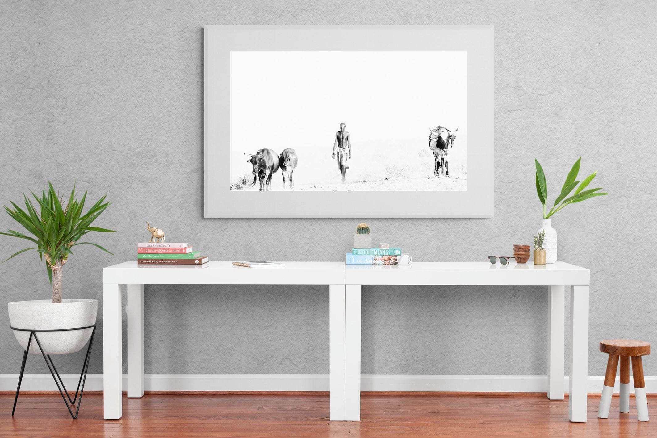 Turkana Herdsman-Wall_Art-150 x 100cm-Framed Print-White-Pixalot