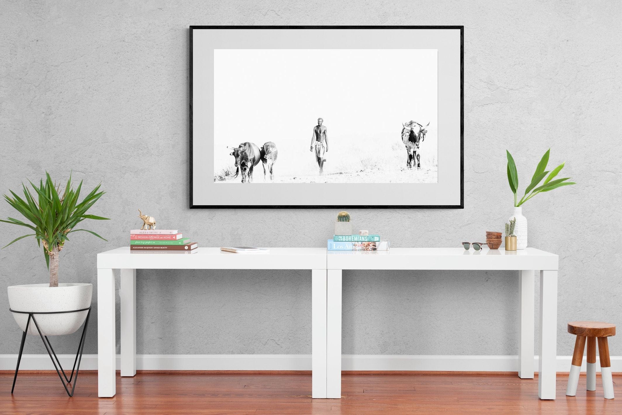 Turkana Herdsman-Wall_Art-150 x 100cm-Framed Print-Black-Pixalot