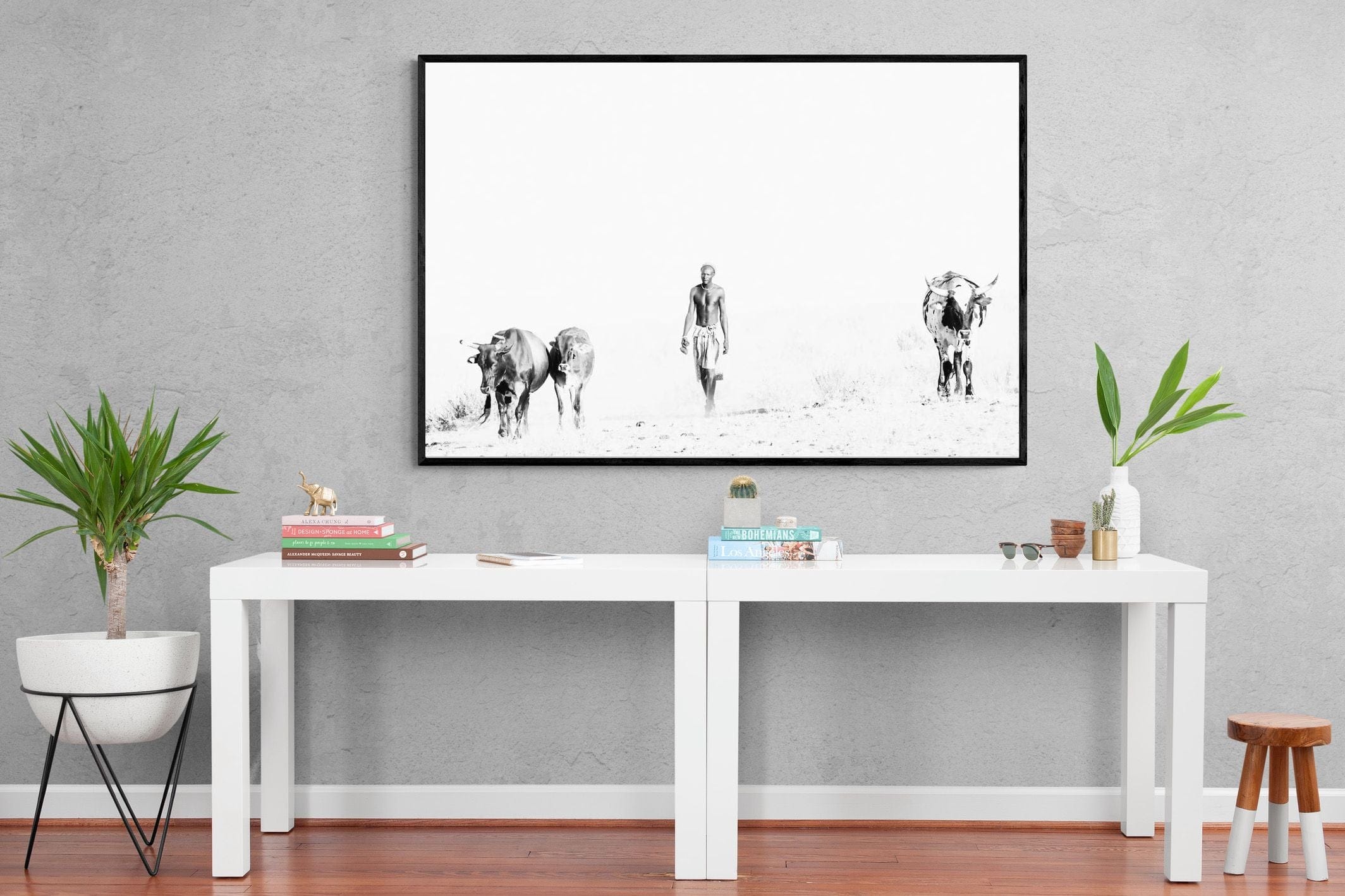 Turkana Herdsman-Wall_Art-150 x 100cm-Mounted Canvas-Black-Pixalot