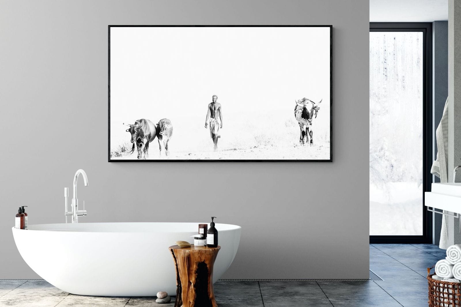 Turkana Herdsman-Wall_Art-180 x 110cm-Mounted Canvas-Black-Pixalot