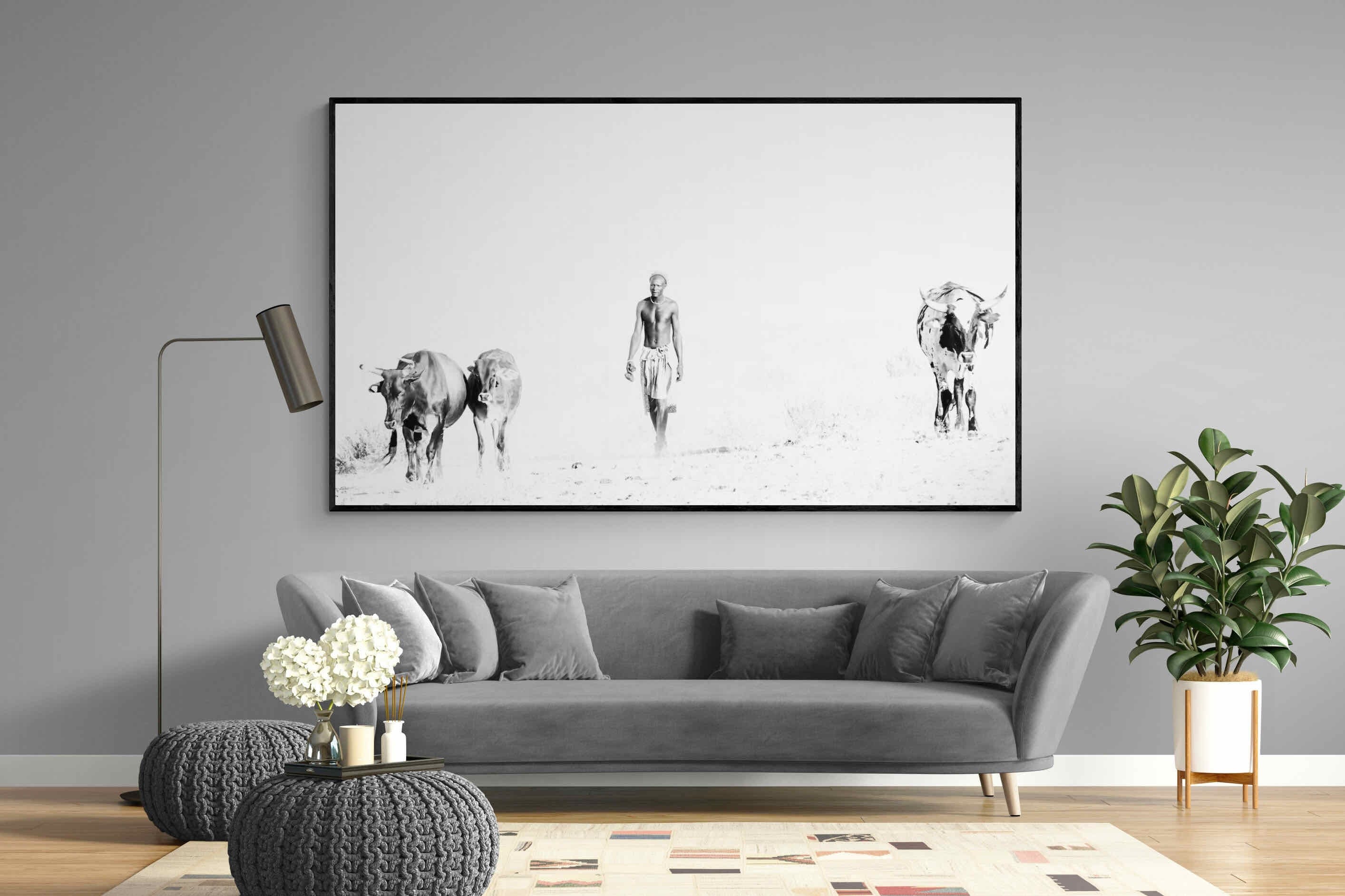 Turkana Herdsman-Wall_Art-220 x 130cm-Mounted Canvas-Black-Pixalot
