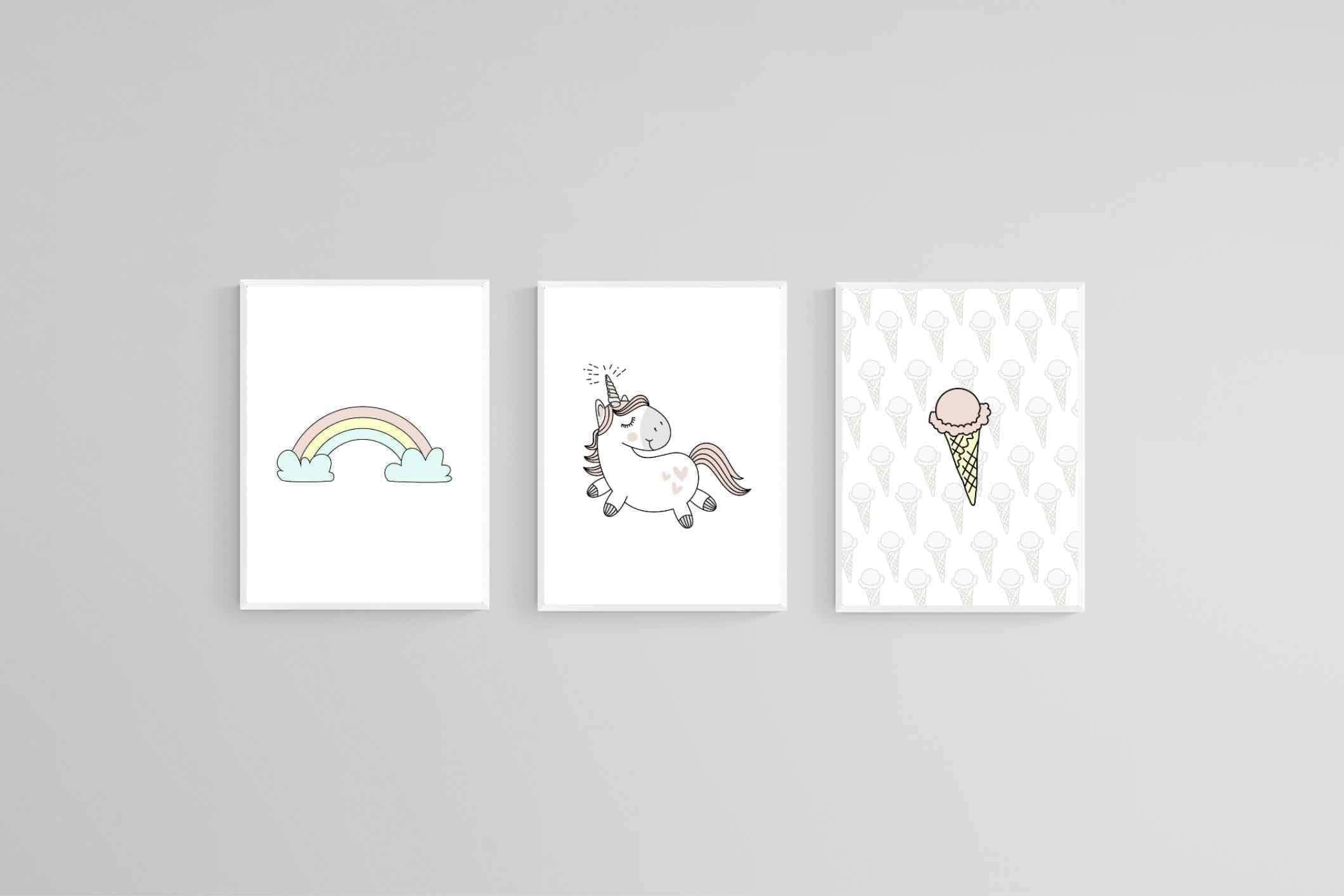 Unicorn & Rainbow Set-Wall_Art-45 x 60cm (x3)-Mounted Canvas-White-Pixalot