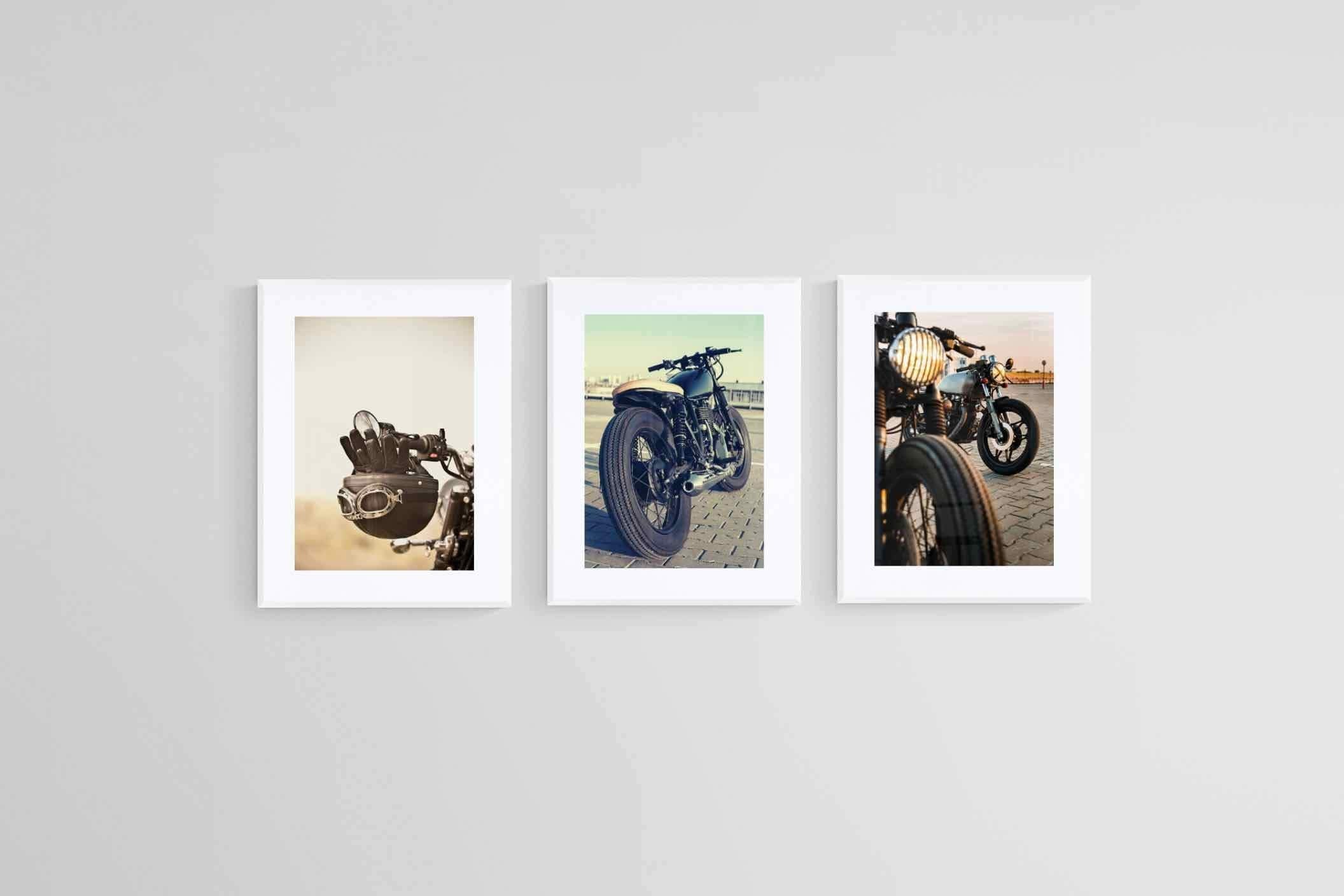 Vintage Motorcycle Set-Wall_Art-45 x 60cm (x3)-Framed Print-White-Pixalot
