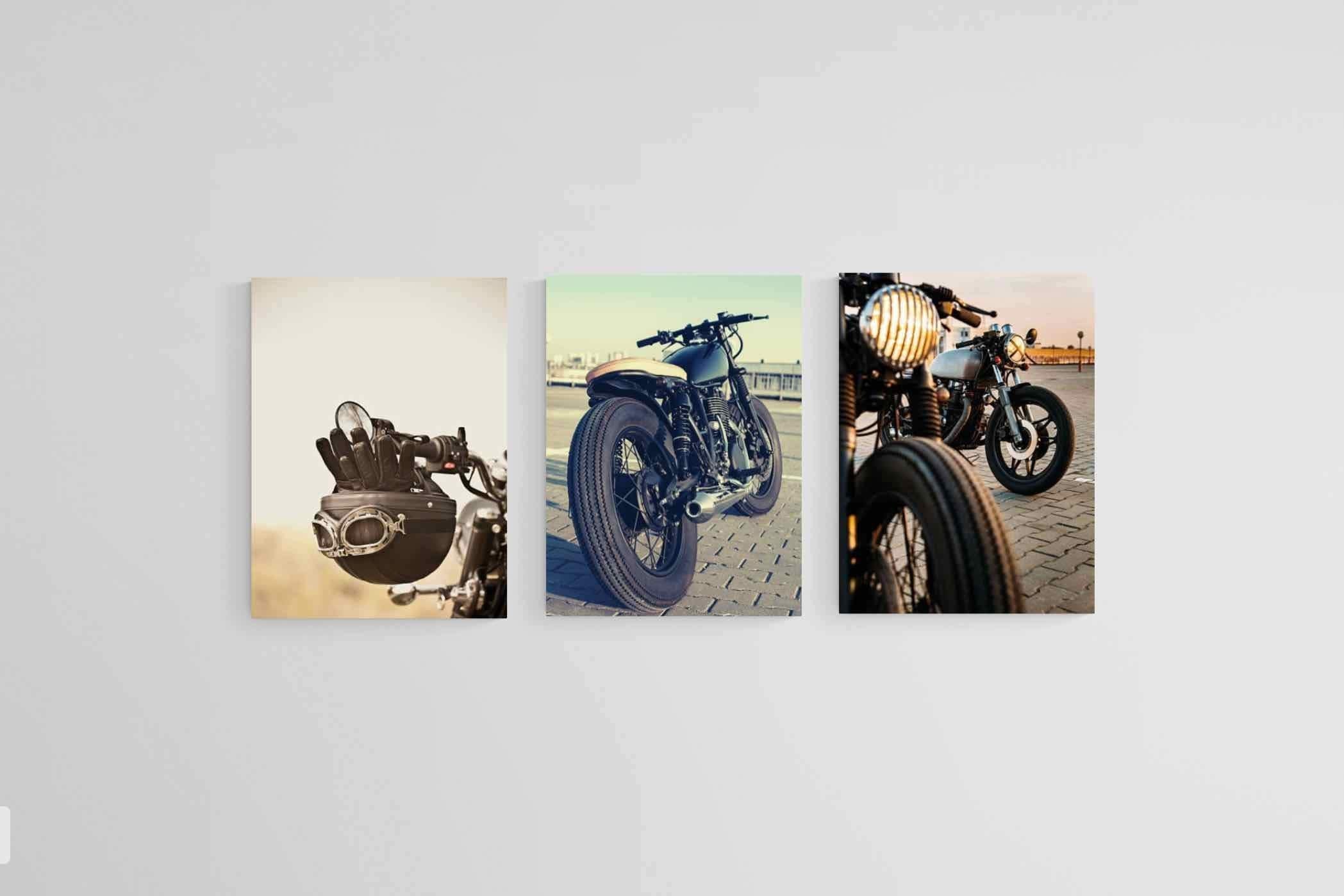 Vintage Motorcycle Set-Wall_Art-45 x 60cm (x3)-Mounted Canvas-No Frame-Pixalot
