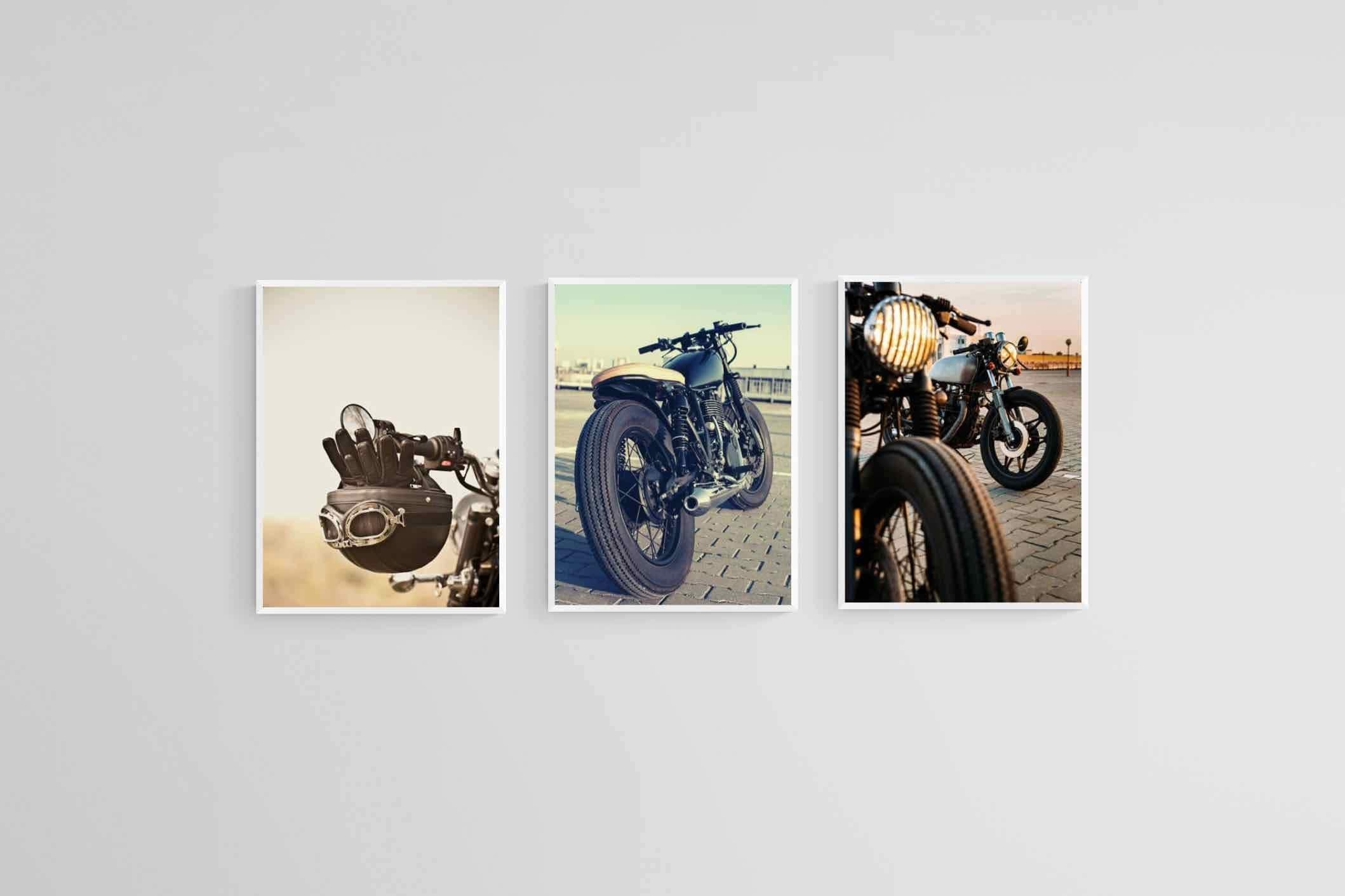 Vintage Motorcycle Set-Wall_Art-45 x 60cm (x3)-Mounted Canvas-White-Pixalot